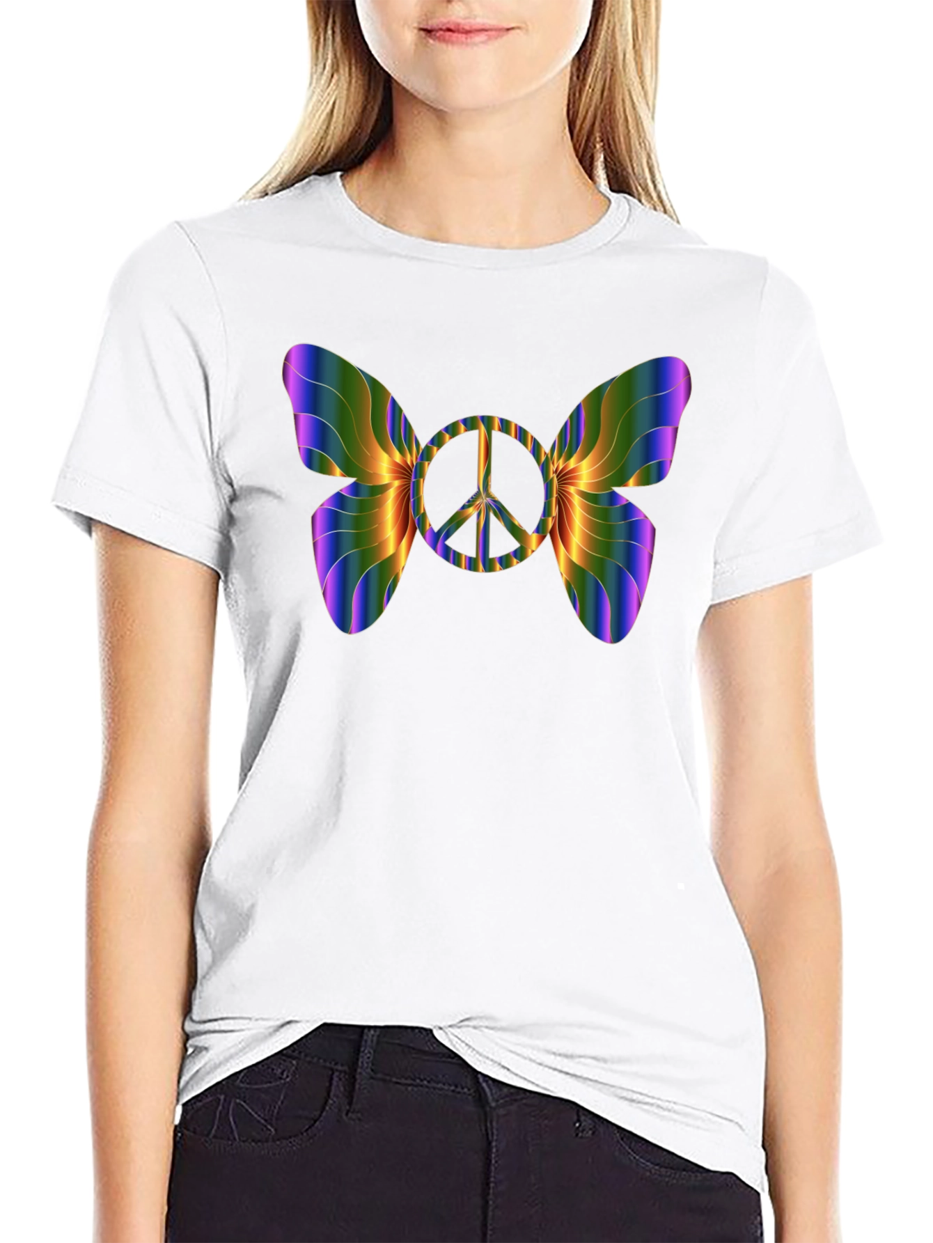 Peace Sign Butterfly T-Shirt - Rainbow Wings