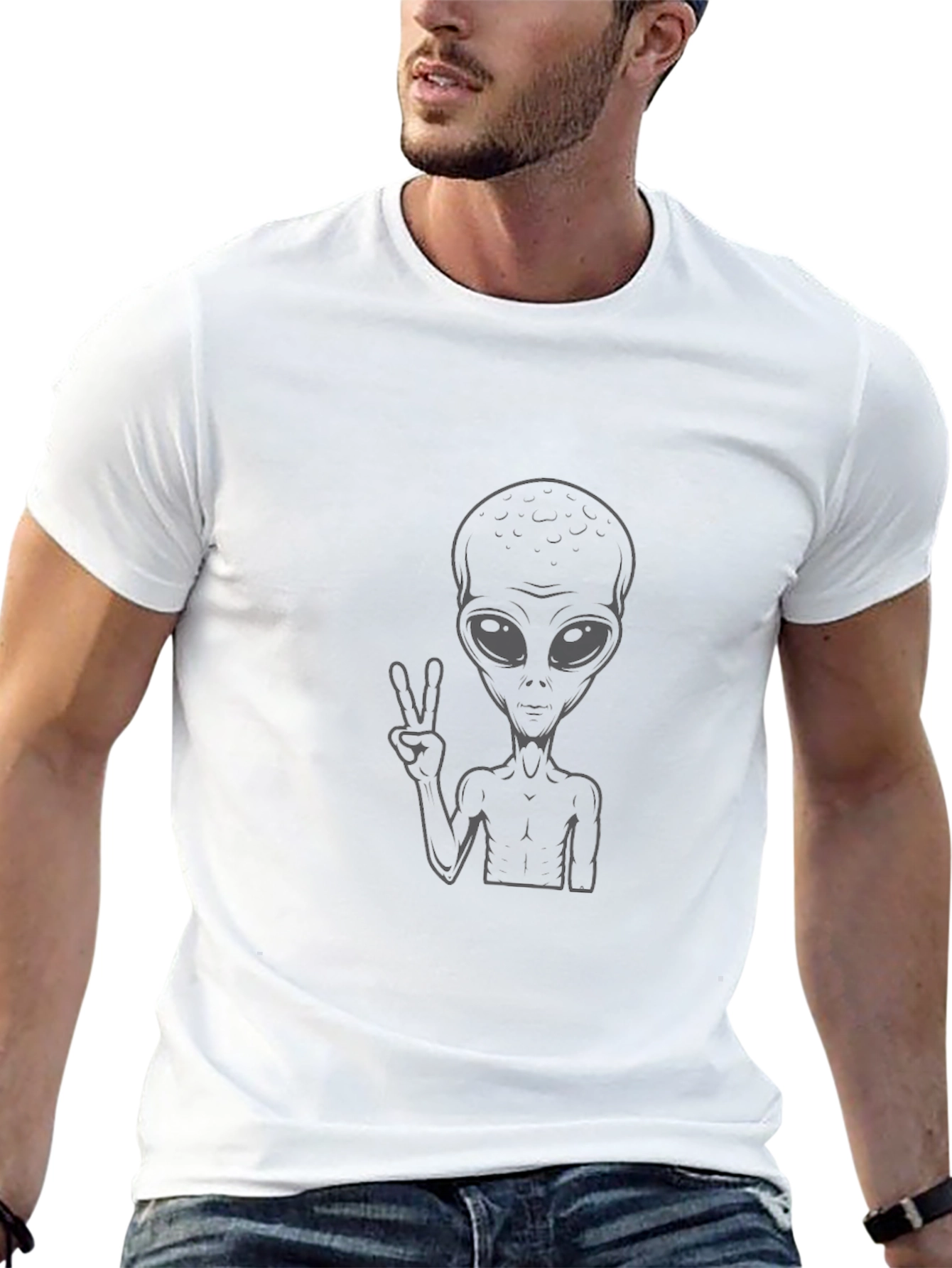 Alien Peace Sign Graphic Black T-Shirt