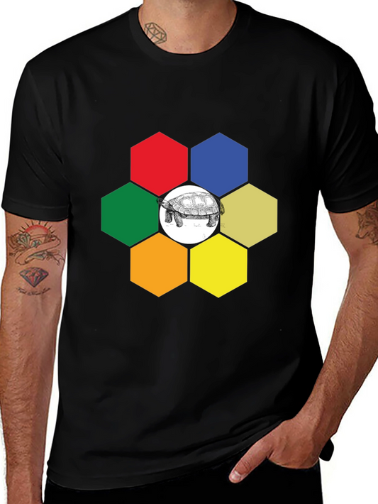 Hexagon Turtle Graphic Tee - Unique Design