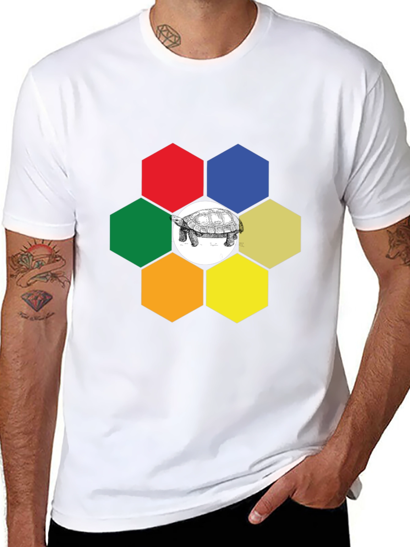 Hexagon Turtle Graphic Tee - Unique Design
