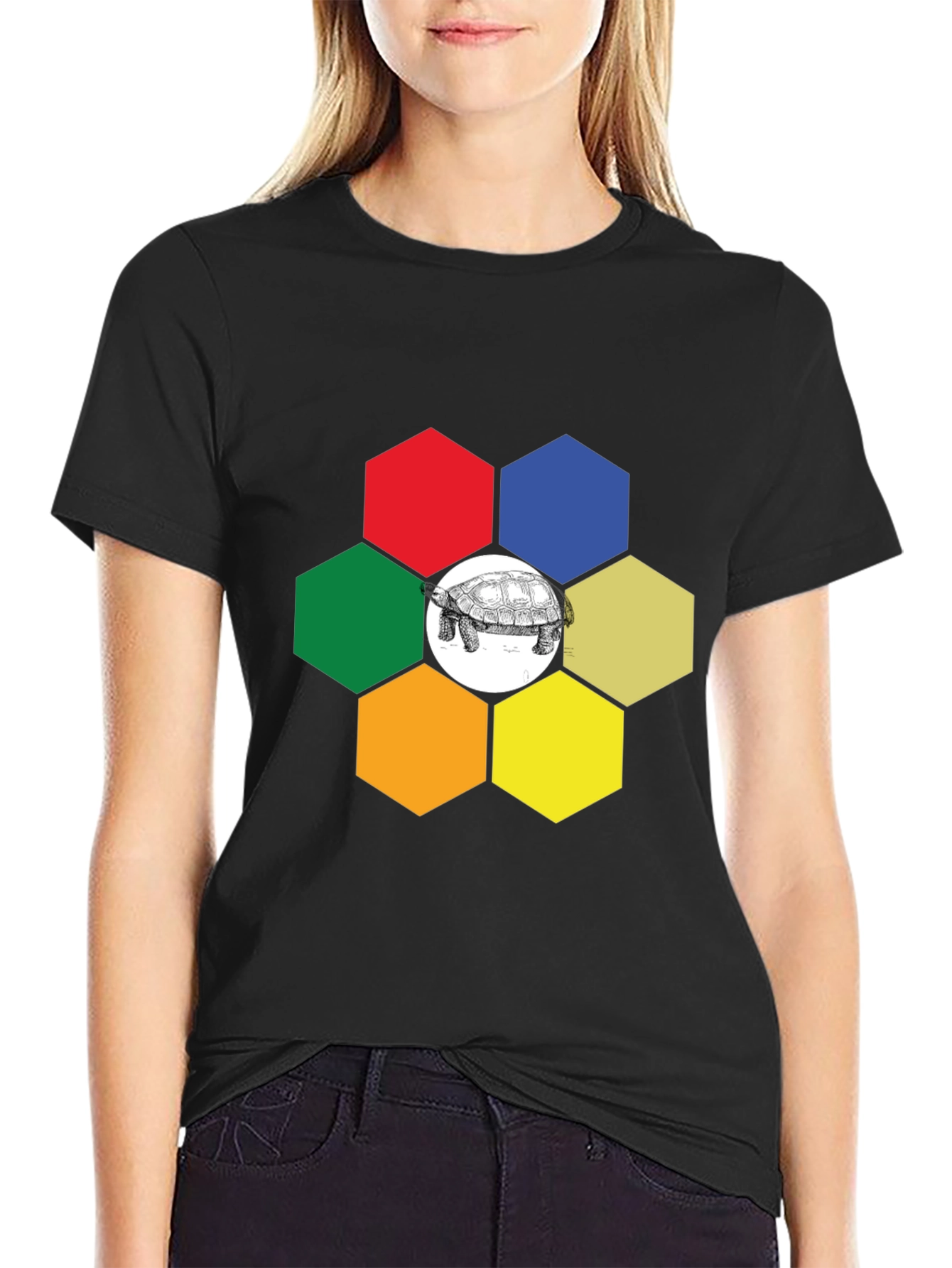 Hexagon Turtle Graphic Tee - Unique Design