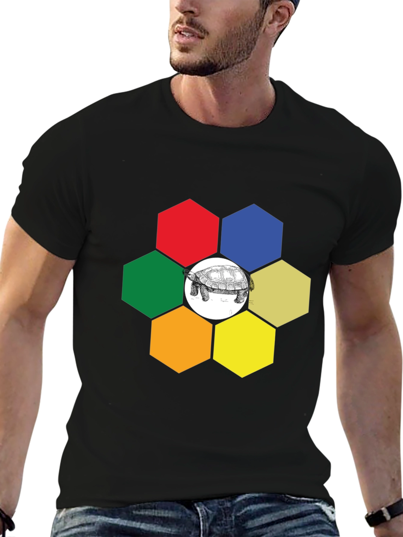 Hexagon Turtle Graphic Tee - Unique Design