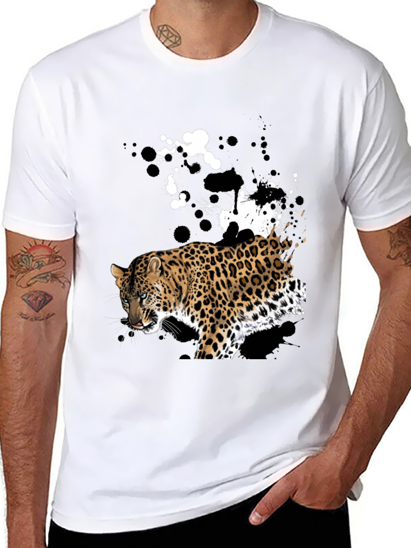 Leopard Splash Graphic T-Shirt - Black