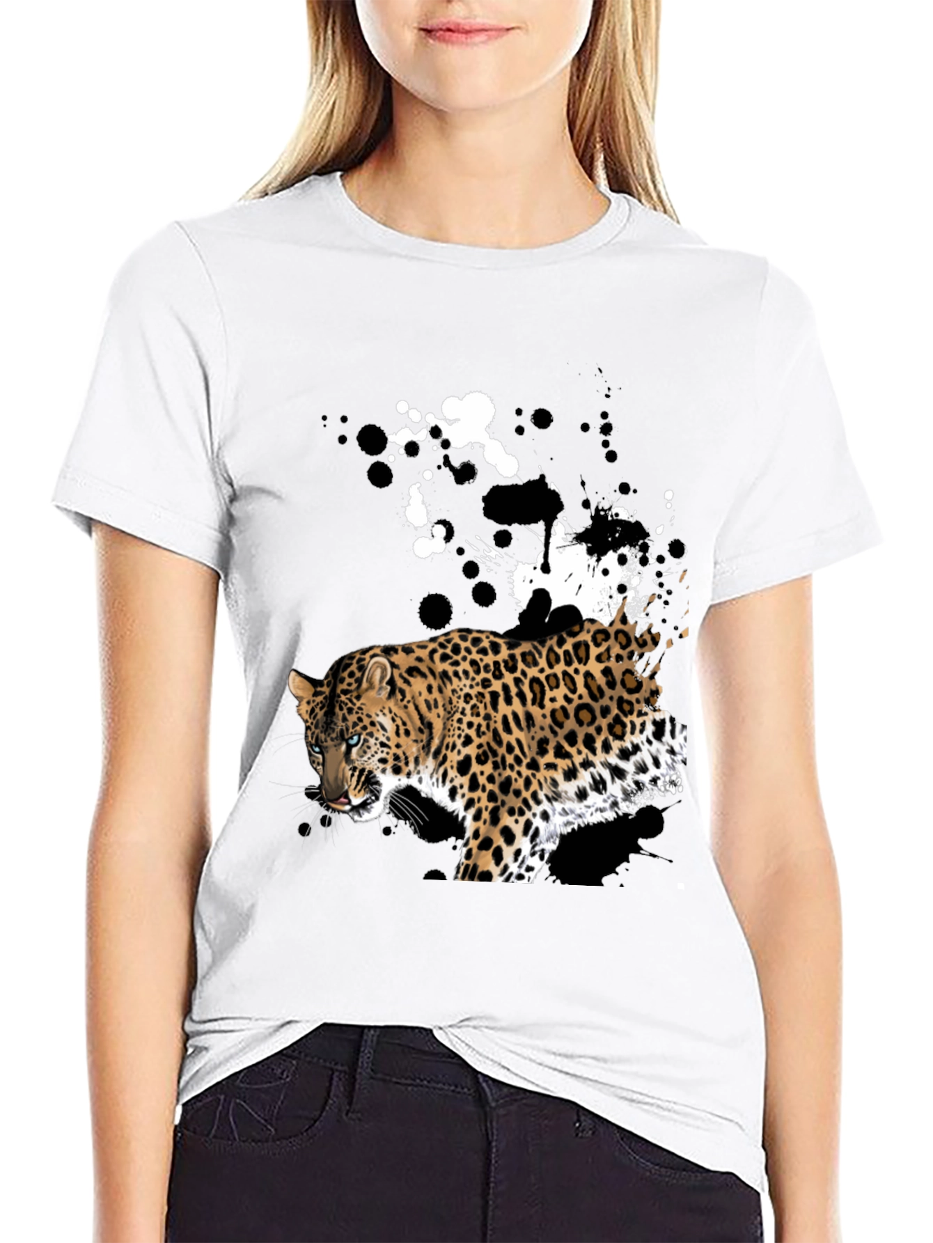 Leopard Splash Graphic T-Shirt - Black