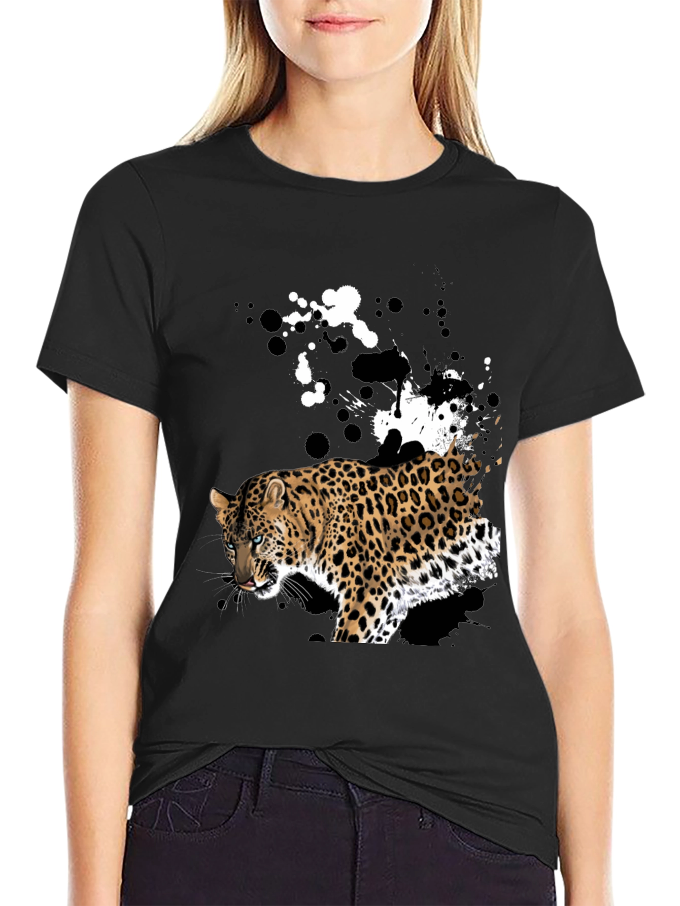Leopard Splash Graphic T-Shirt - Black