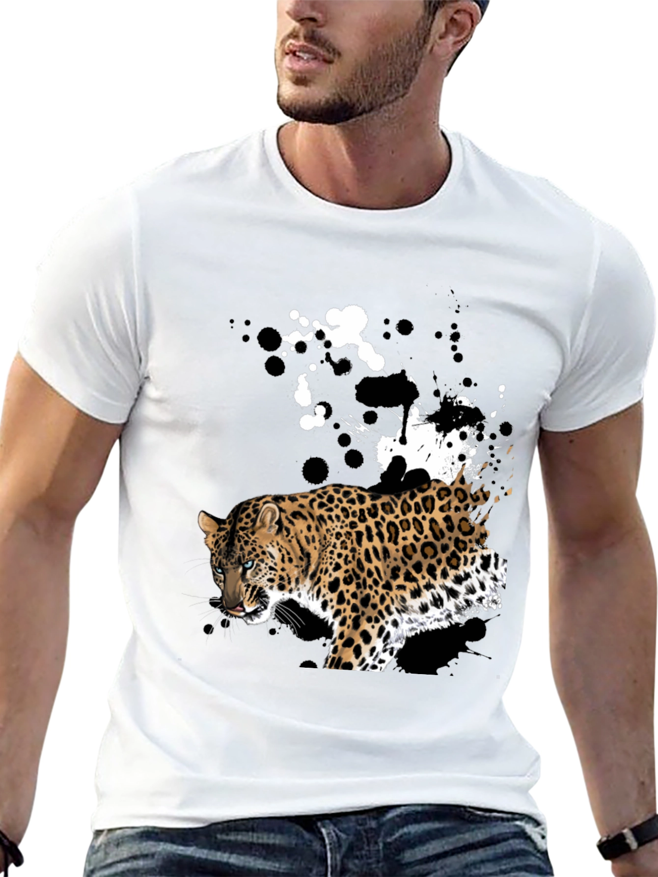 Leopard Splash Graphic T-Shirt - Black