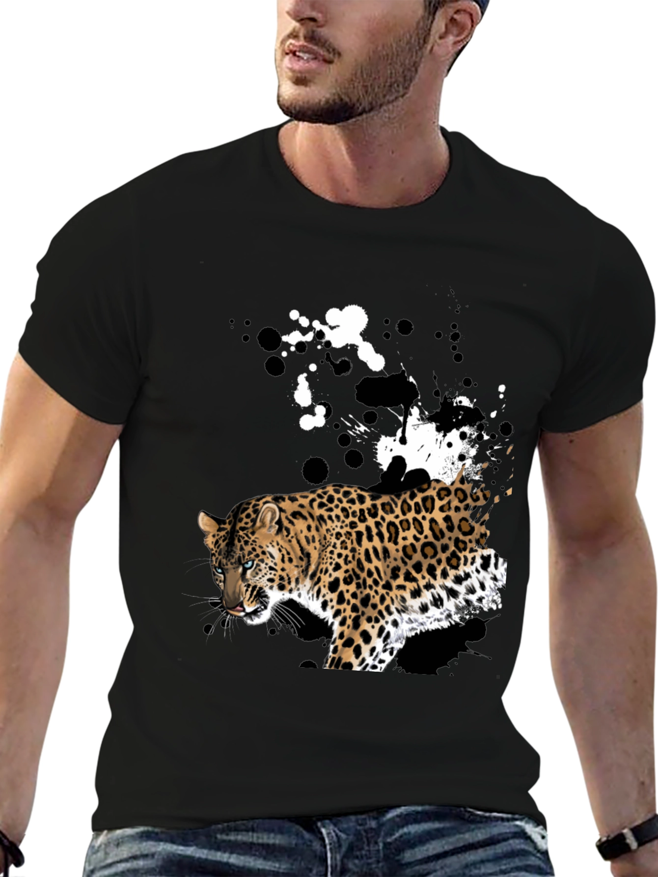 Leopard Splash Graphic T-Shirt - Black