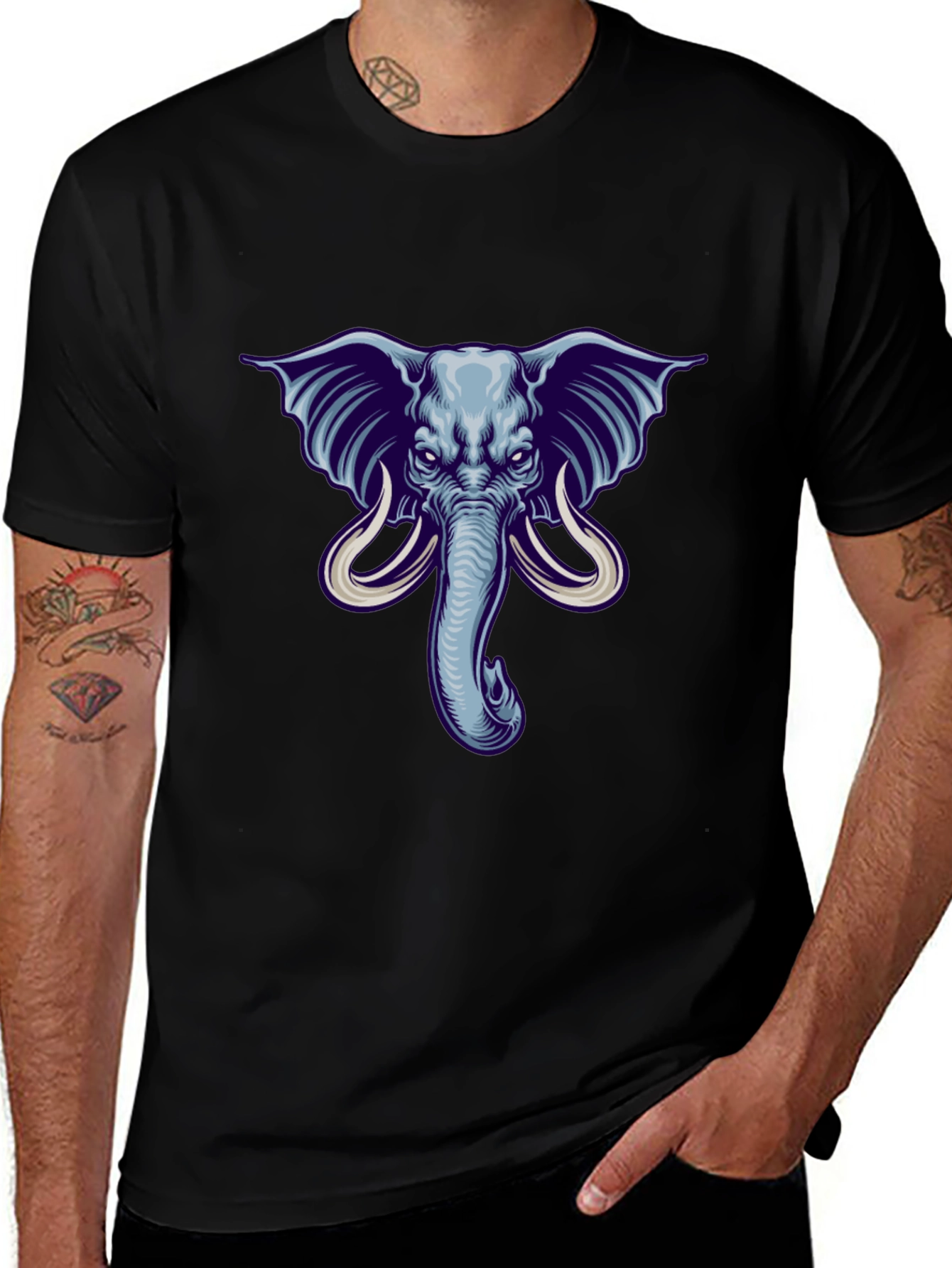 Elephant Graphic Print Mens Black T-Shirt