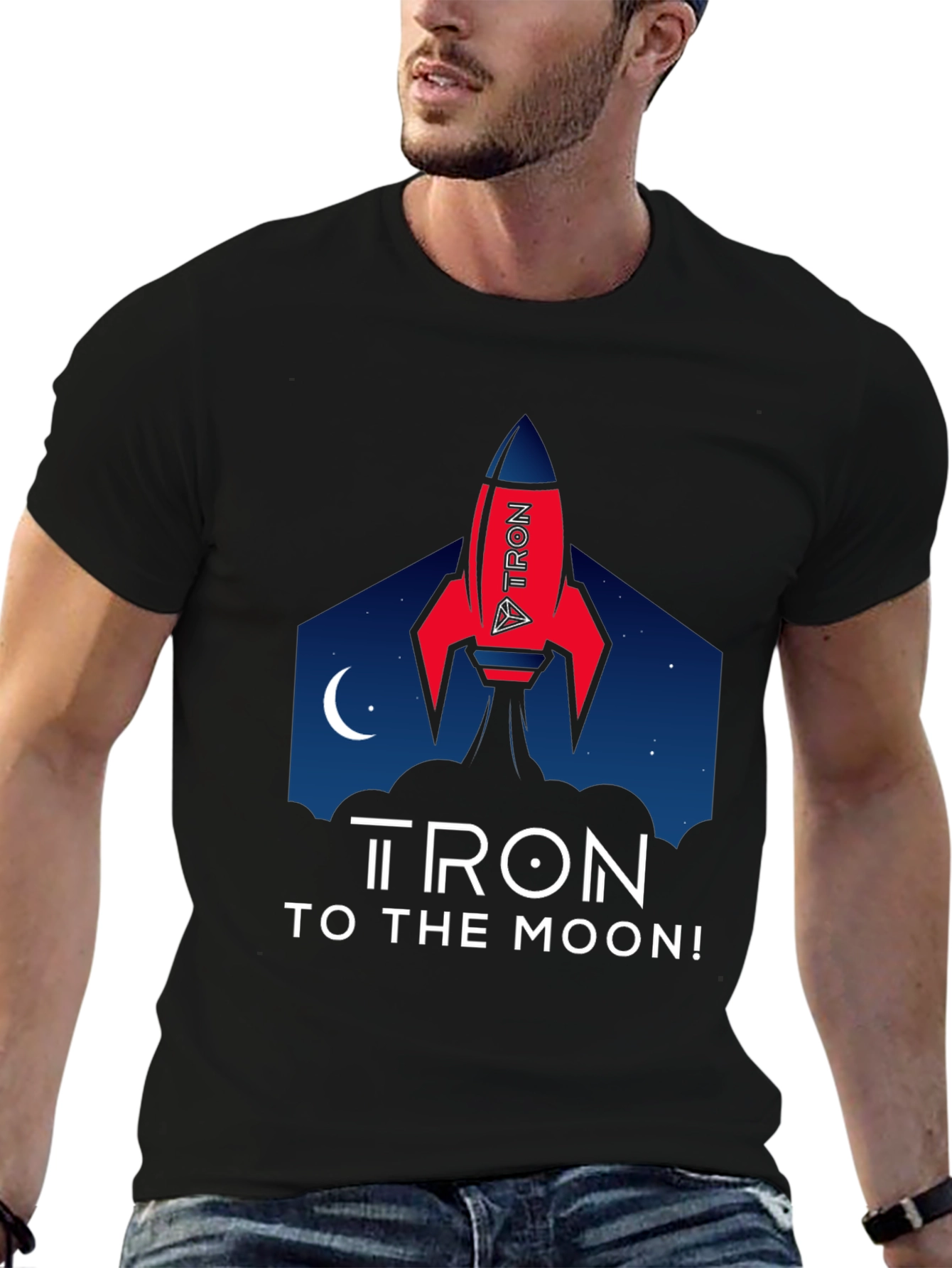 Tron to the Moon Black T-Shirt