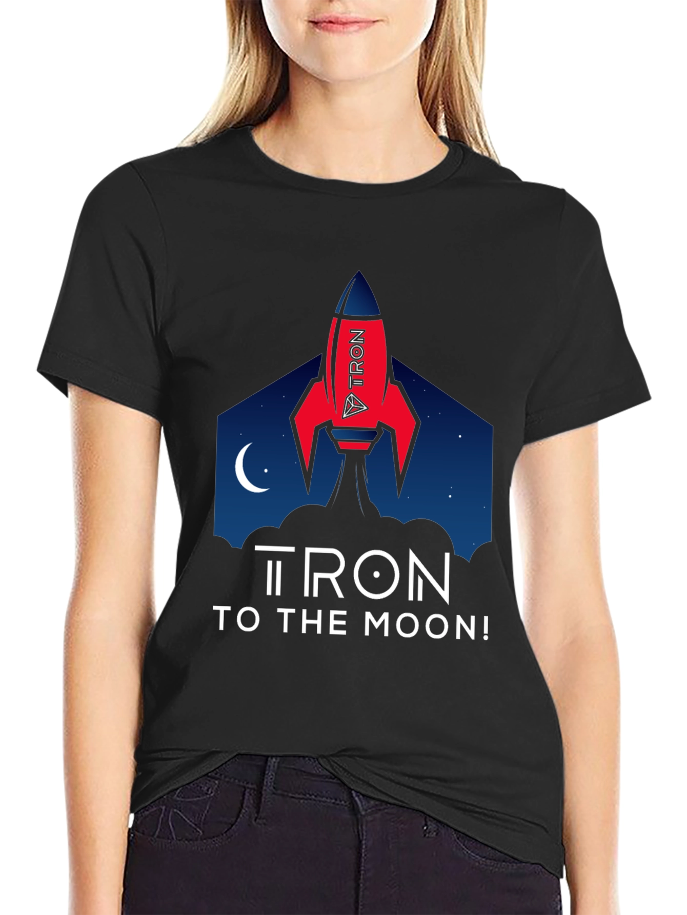 Tron to the Moon Black T-Shirt