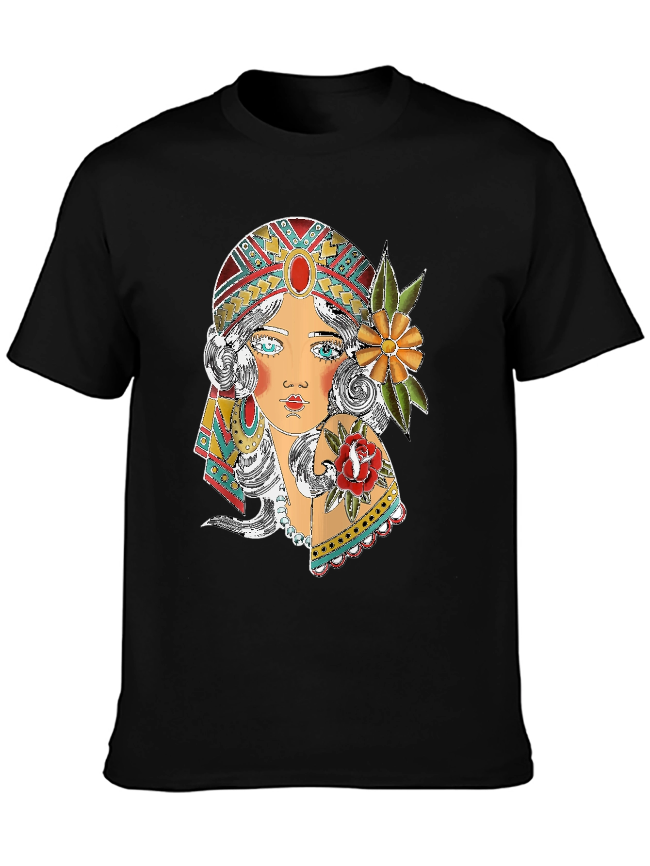 Gypsy Girl Graphic Print Black T-Shirt