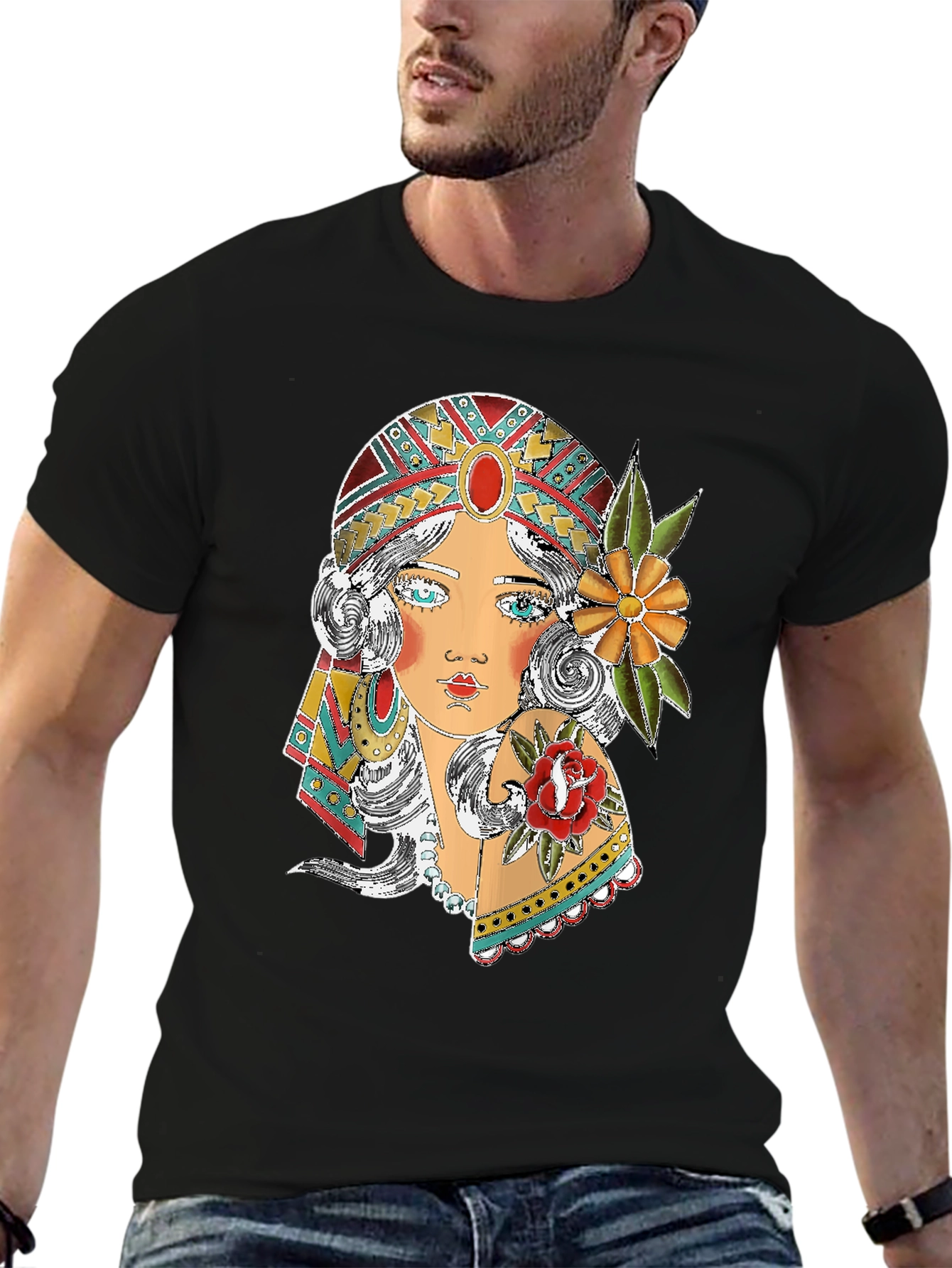 Gypsy Girl Graphic Print Black T-Shirt