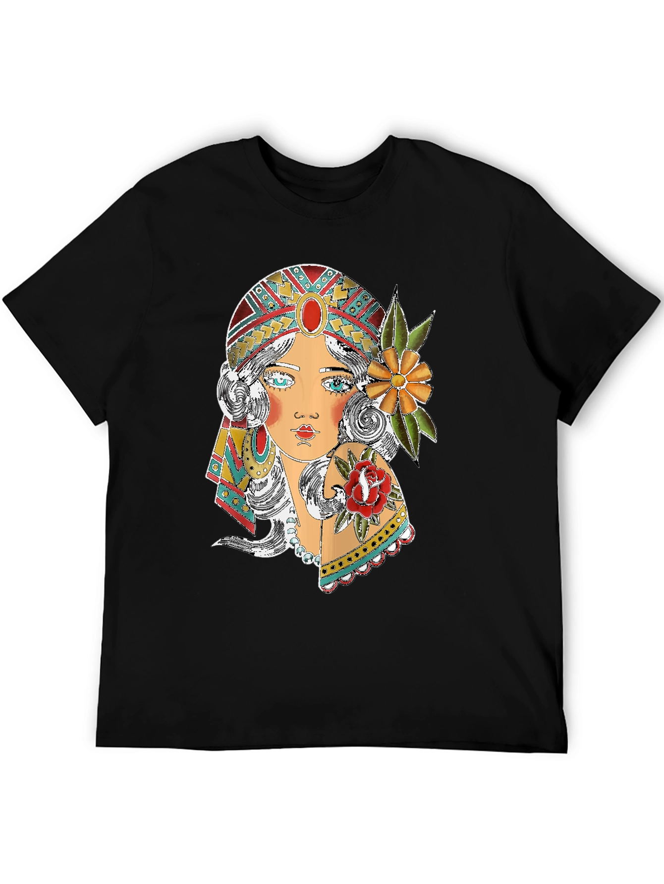 Gypsy Girl Graphic Print Black T-Shirt