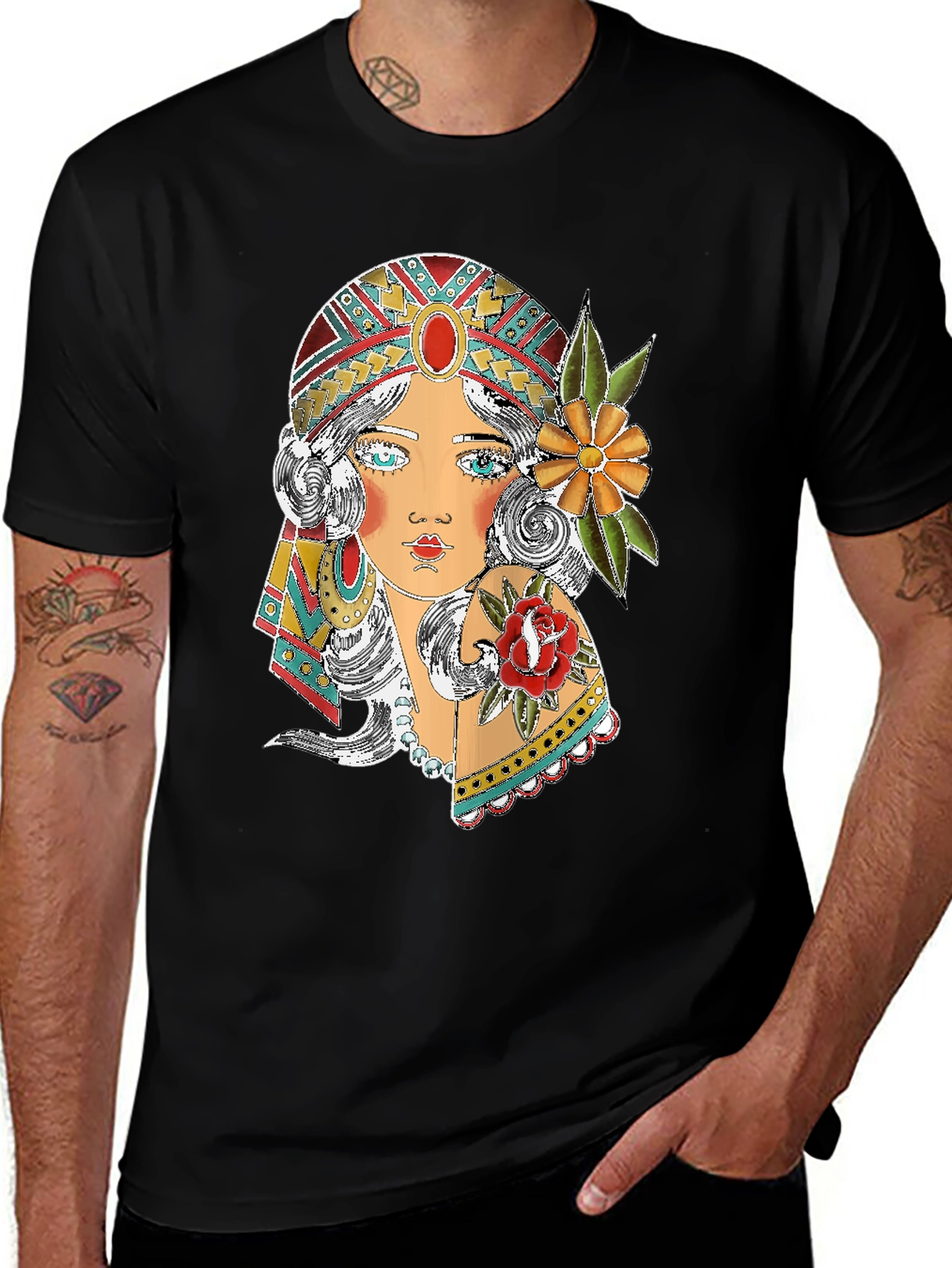 Gypsy Girl Graphic Print Black T-Shirt