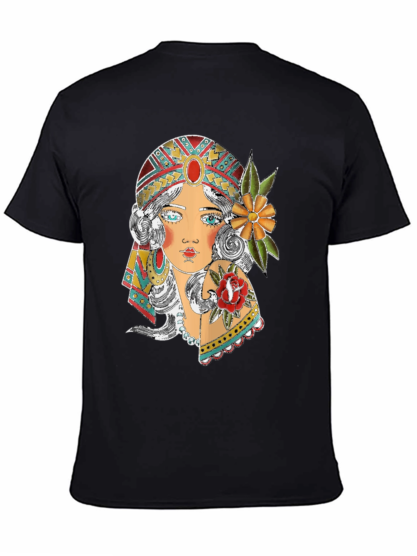 Gypsy Girl Graphic Print Black T-Shirt