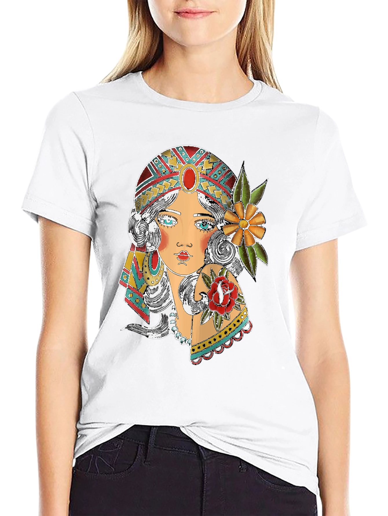 Gypsy Girl Graphic Print Black T-Shirt