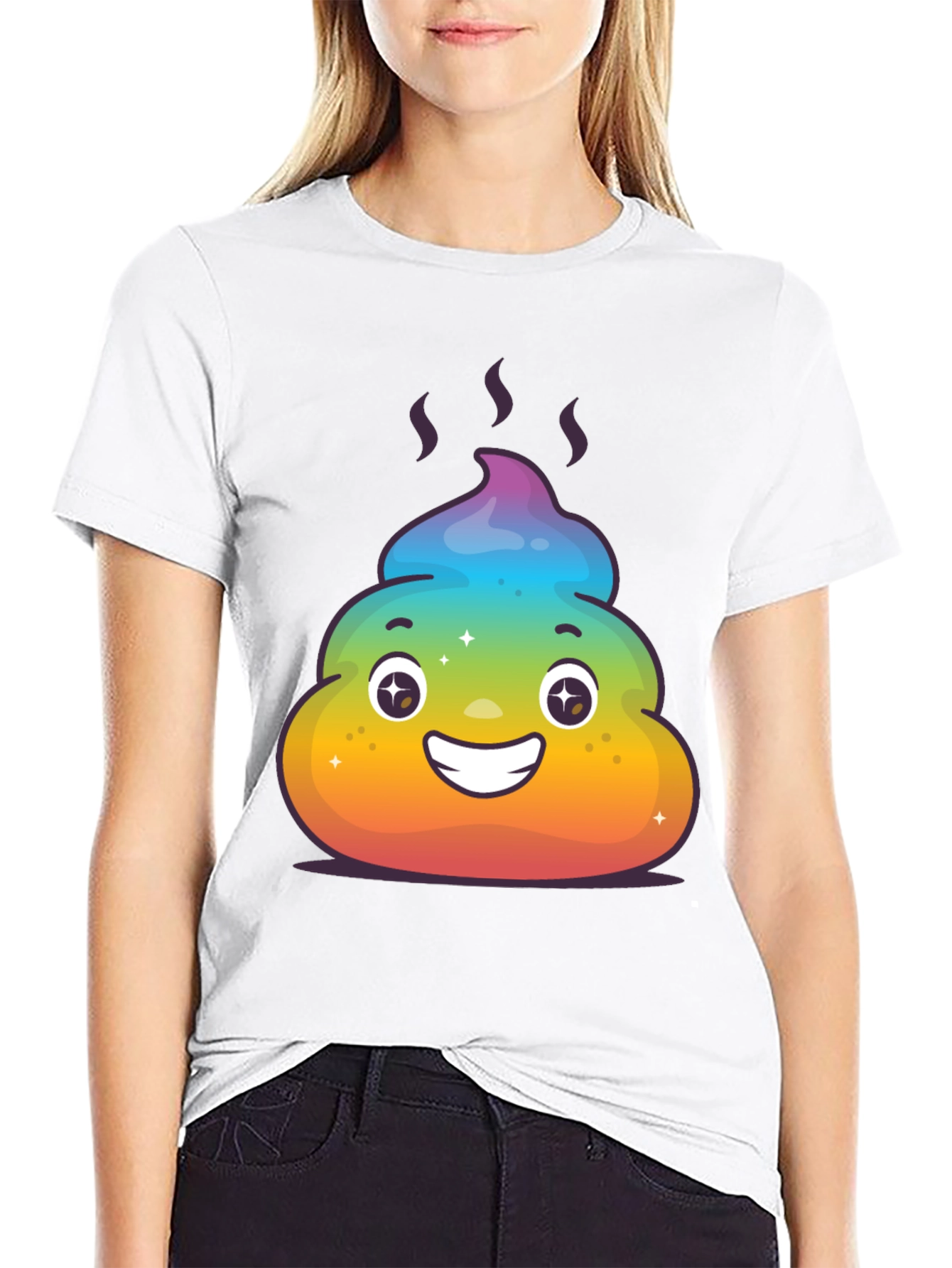 Rainbow Poop Emoji Graphic Tee - Black T-Shirt