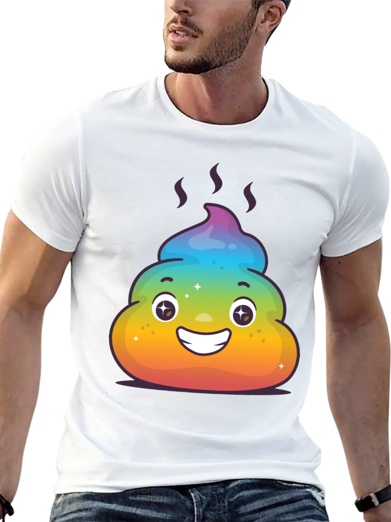 Rainbow Poop Emoji Graphic Tee - Black T-Shirt