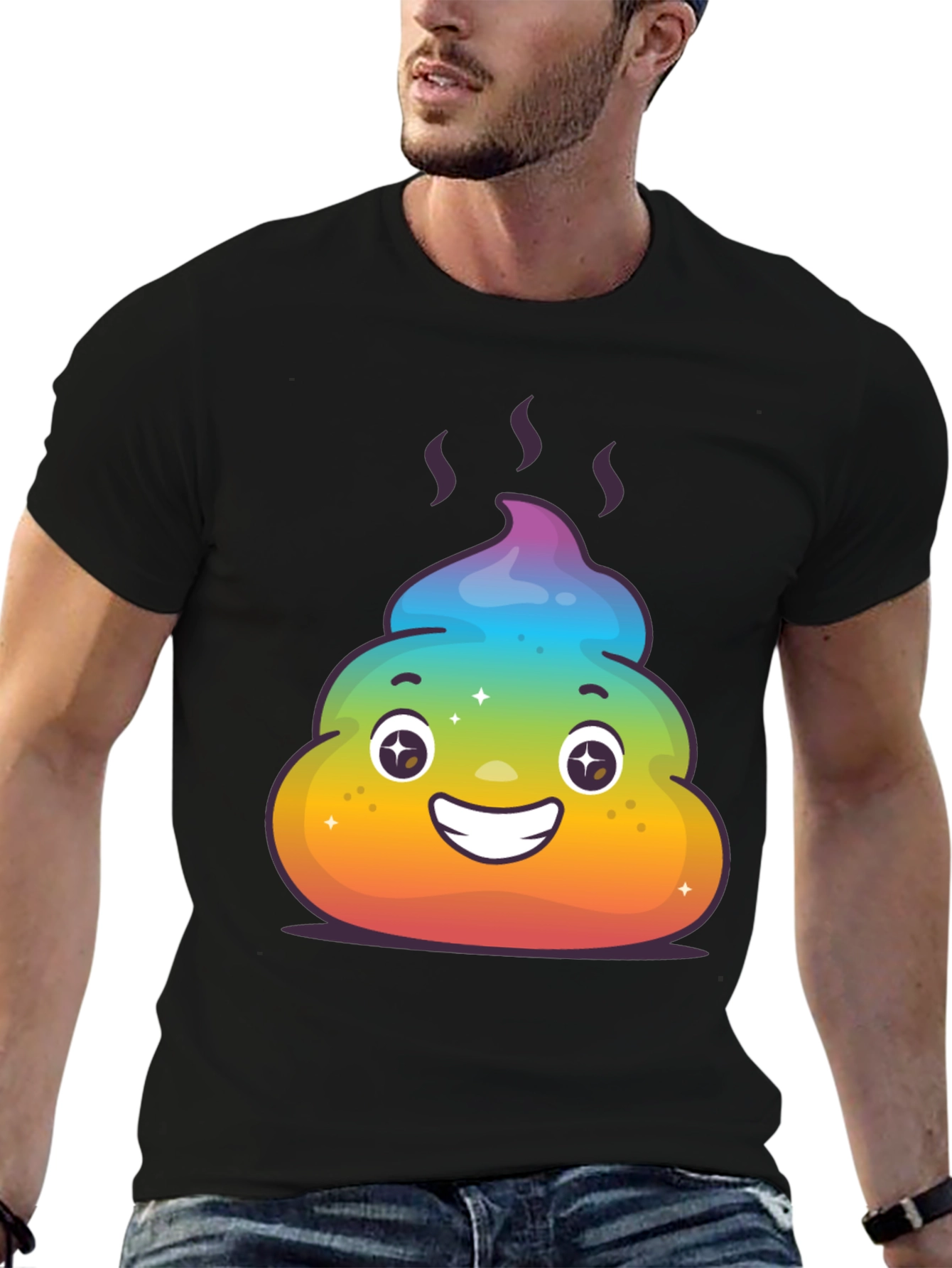 Rainbow Poop Emoji Graphic Tee - Black T-Shirt