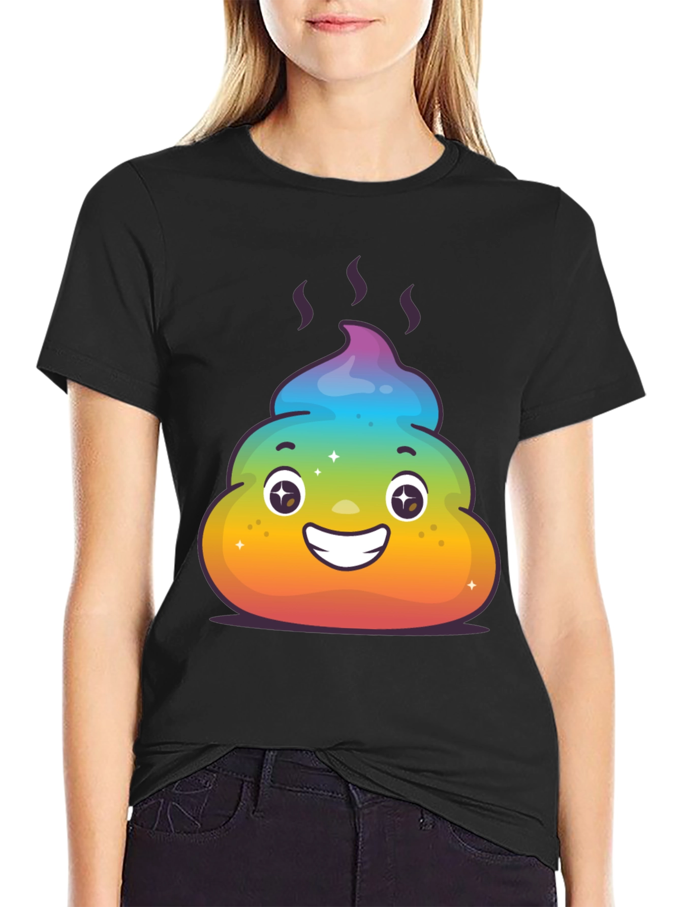 Rainbow Poop Emoji Graphic Tee - Black T-Shirt