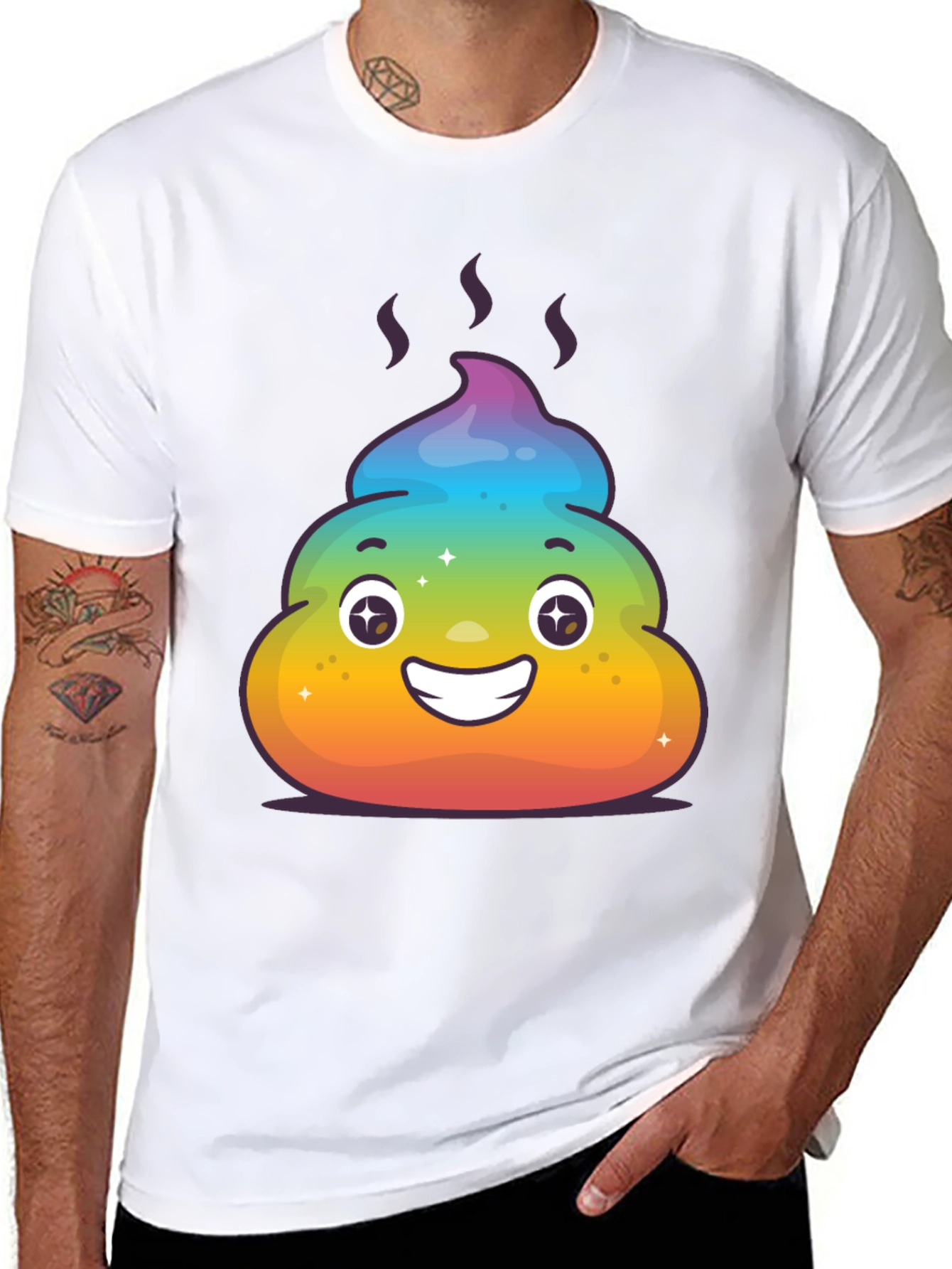 Rainbow Poop Emoji Graphic Tee - Black T-Shirt