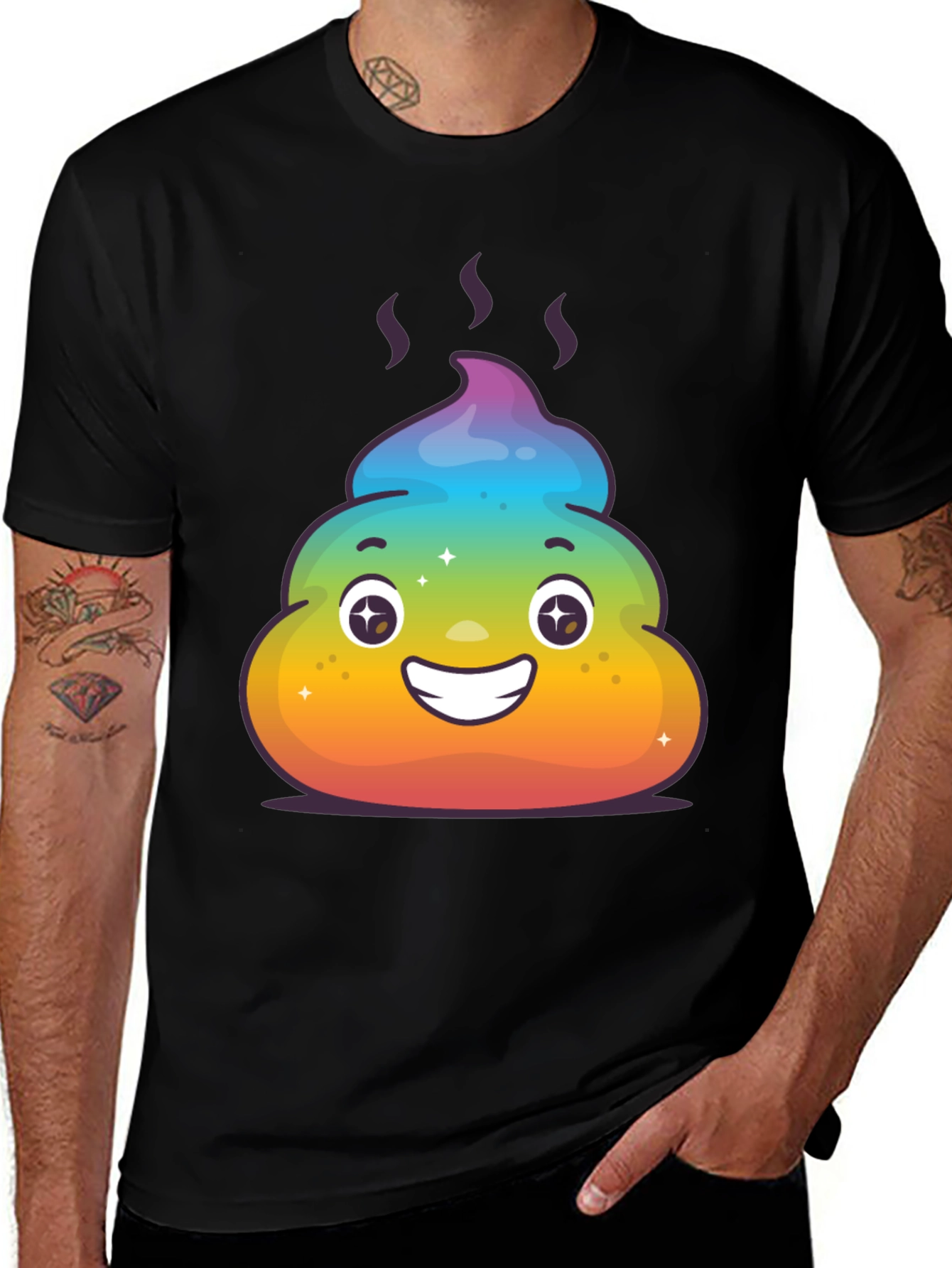 Rainbow Poop Emoji Graphic Tee - Black T-Shirt