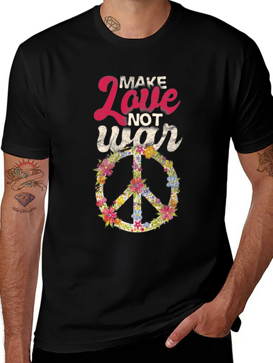Make Love Not War Floral Peace Sign Black T-Shirt