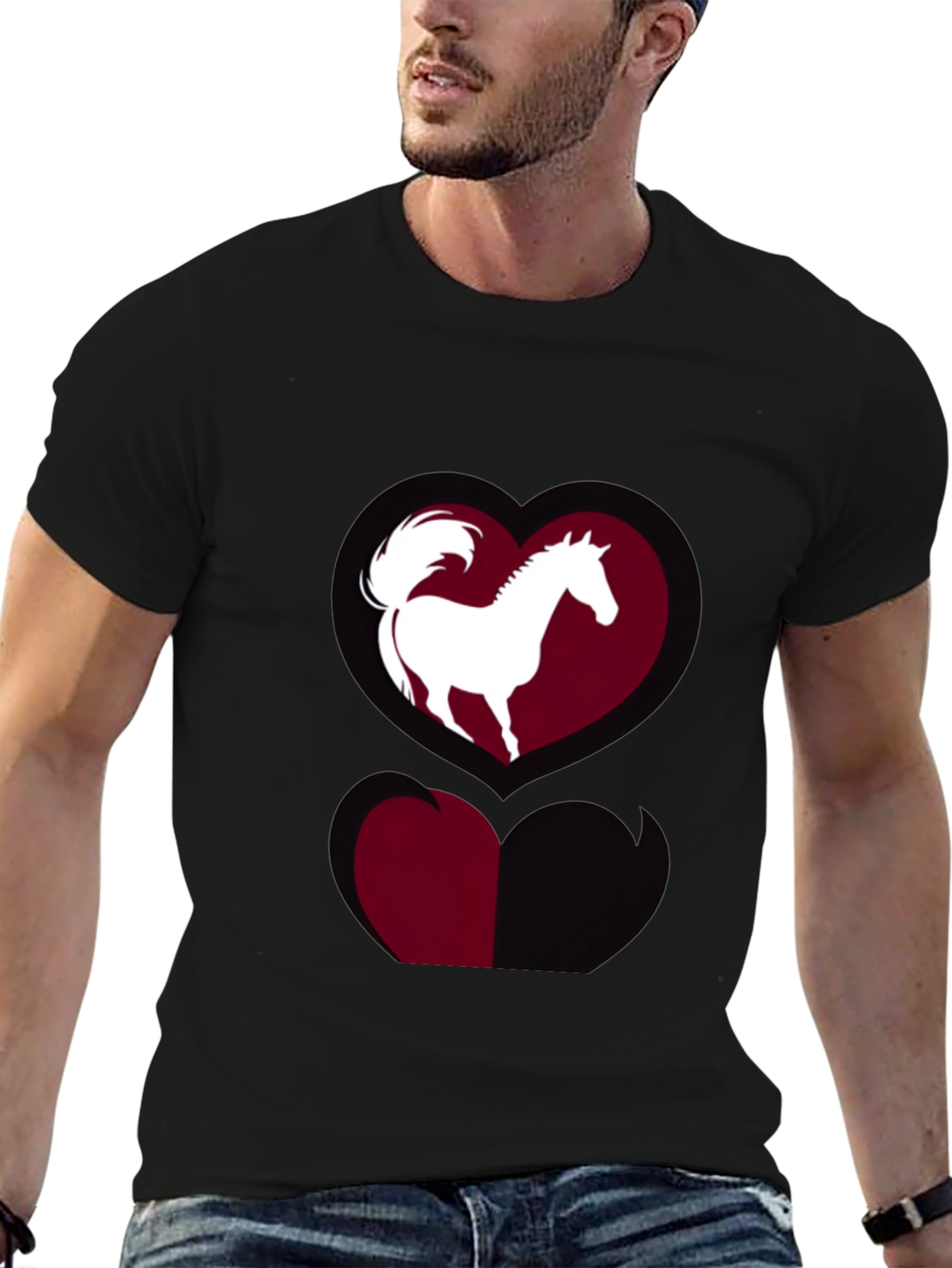 Horse Heart Graphic Tee - Stylish Black T-Shirt