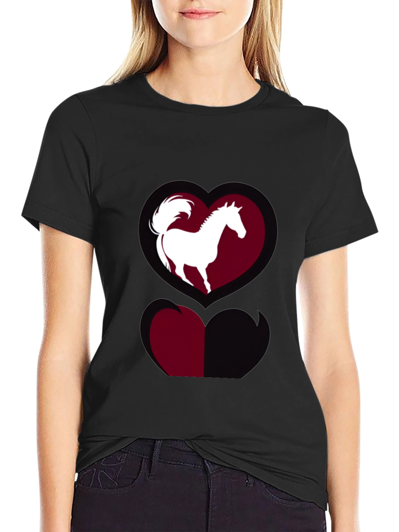 Horse Heart Graphic Tee - Stylish Black T-Shirt