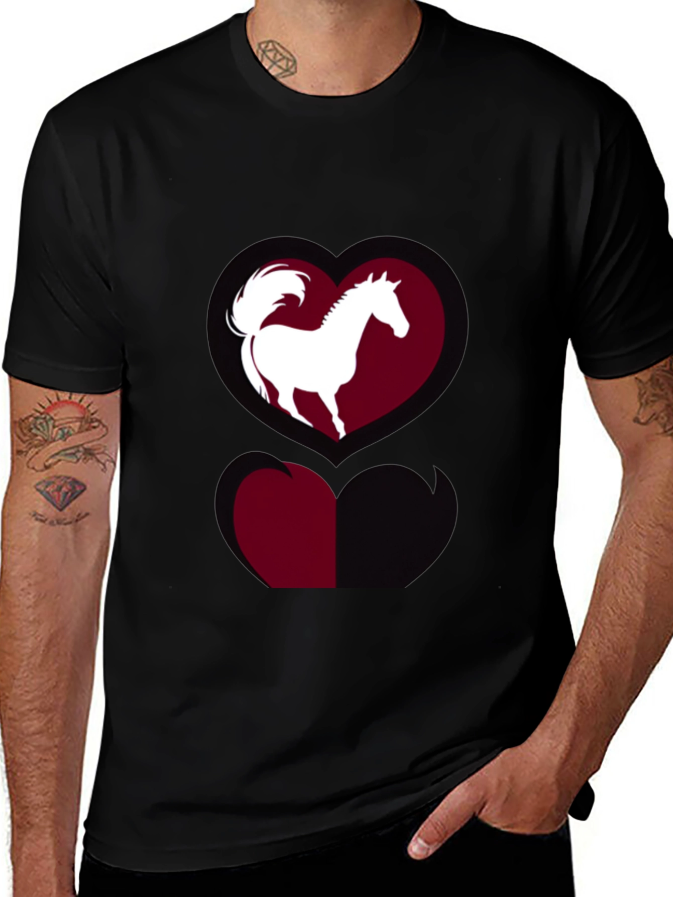 Horse Heart Graphic Tee - Stylish Black T-Shirt