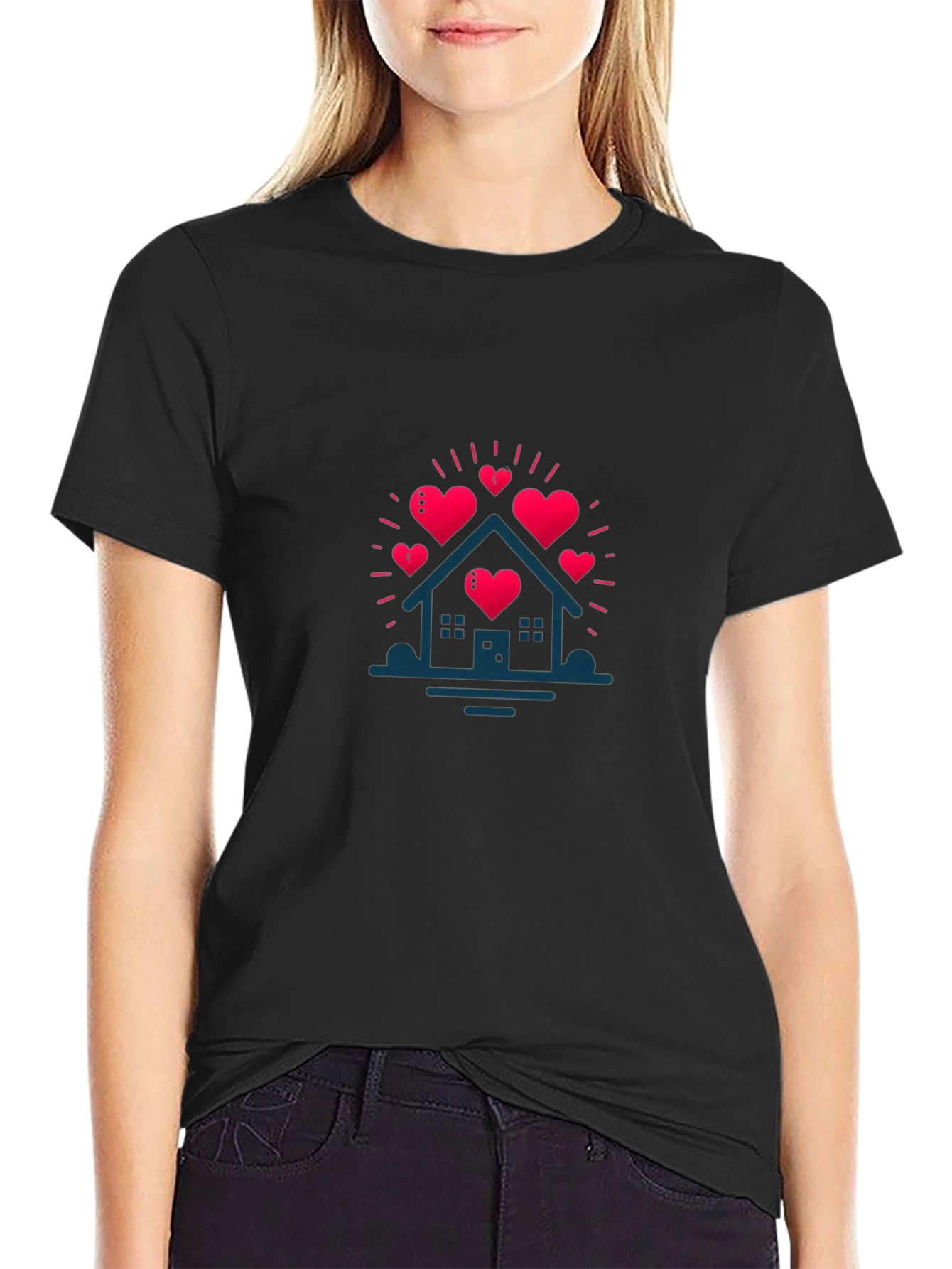 Heart House Graphic Black T-Shirt