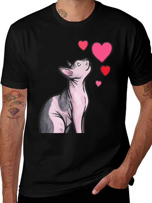 Sphynx Cat Lover T-Shirt with Hearts - Unisex Valentines Day Tee