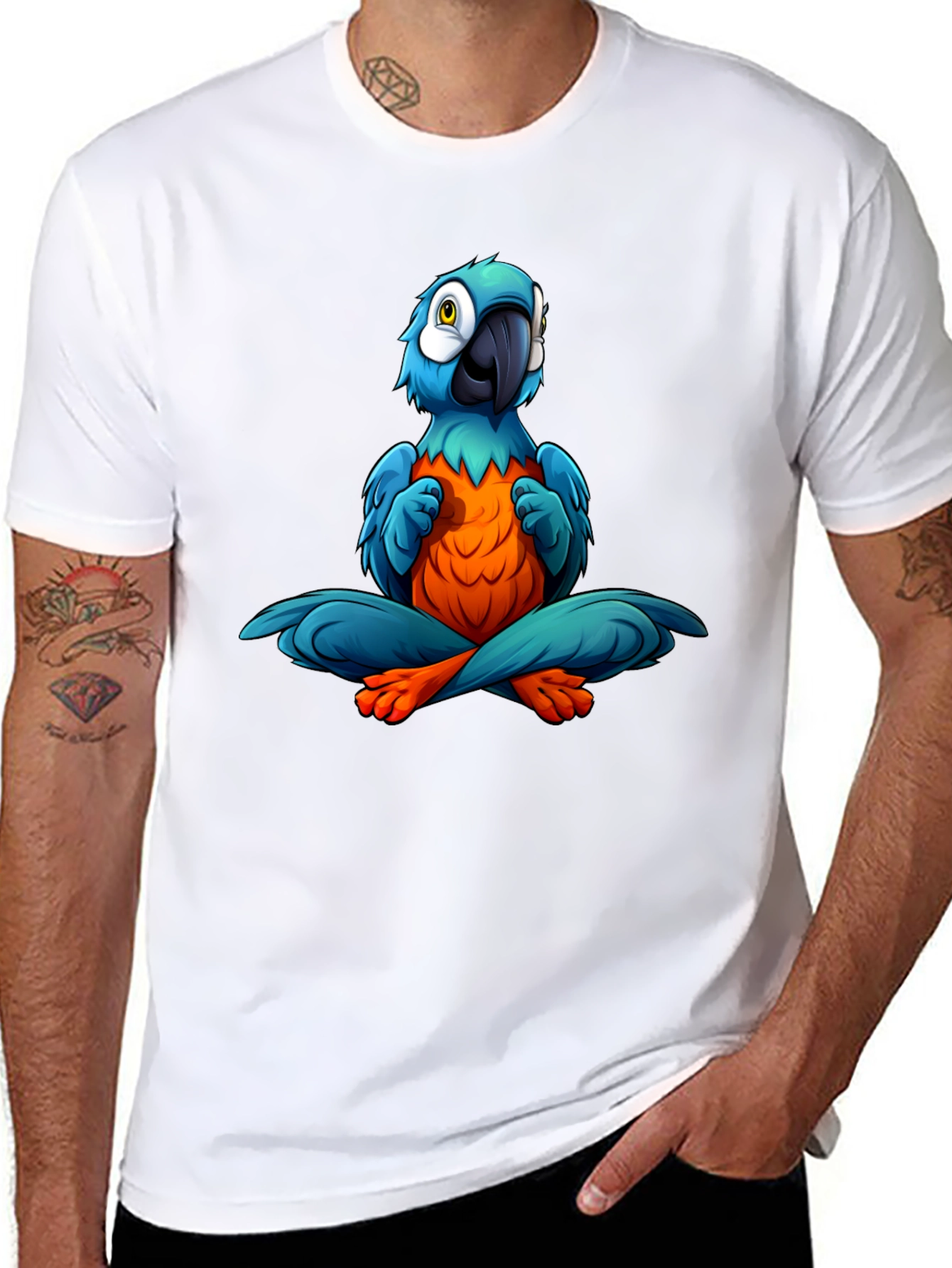Yoga Parrot T-Shirt - Black Cotton Tee