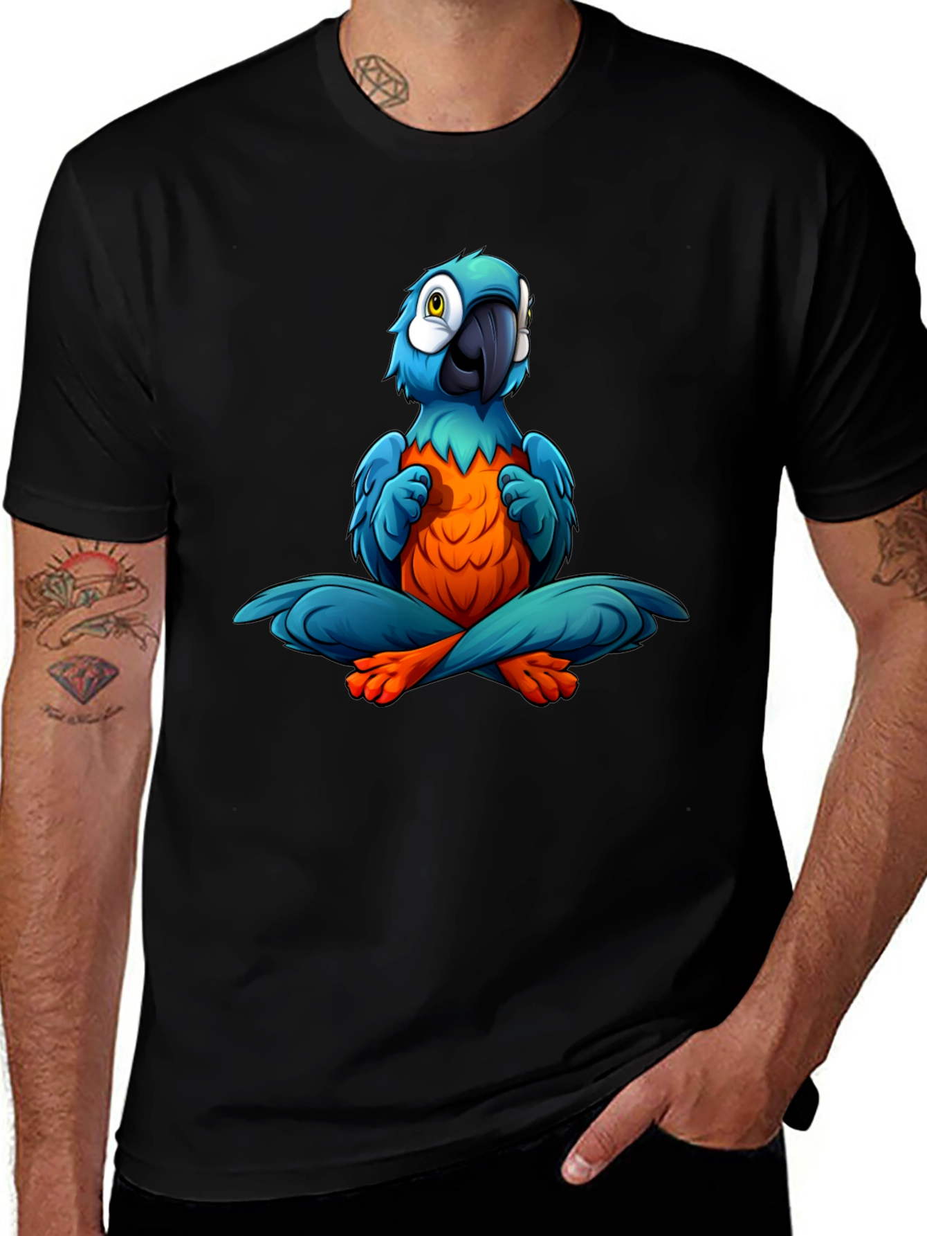 Yoga Parrot T-Shirt - Black Cotton Tee