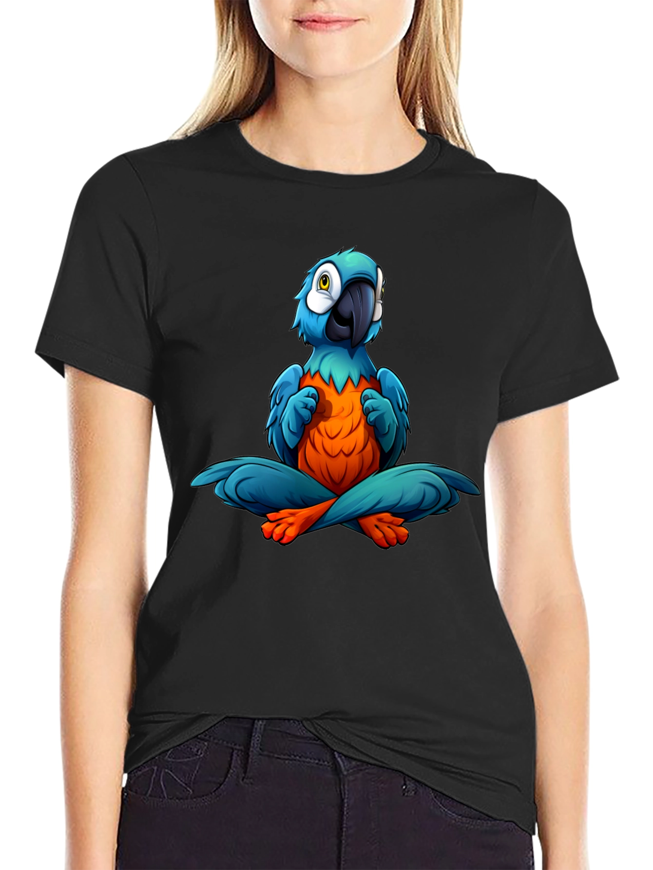Yoga Parrot T-Shirt - Black Cotton Tee