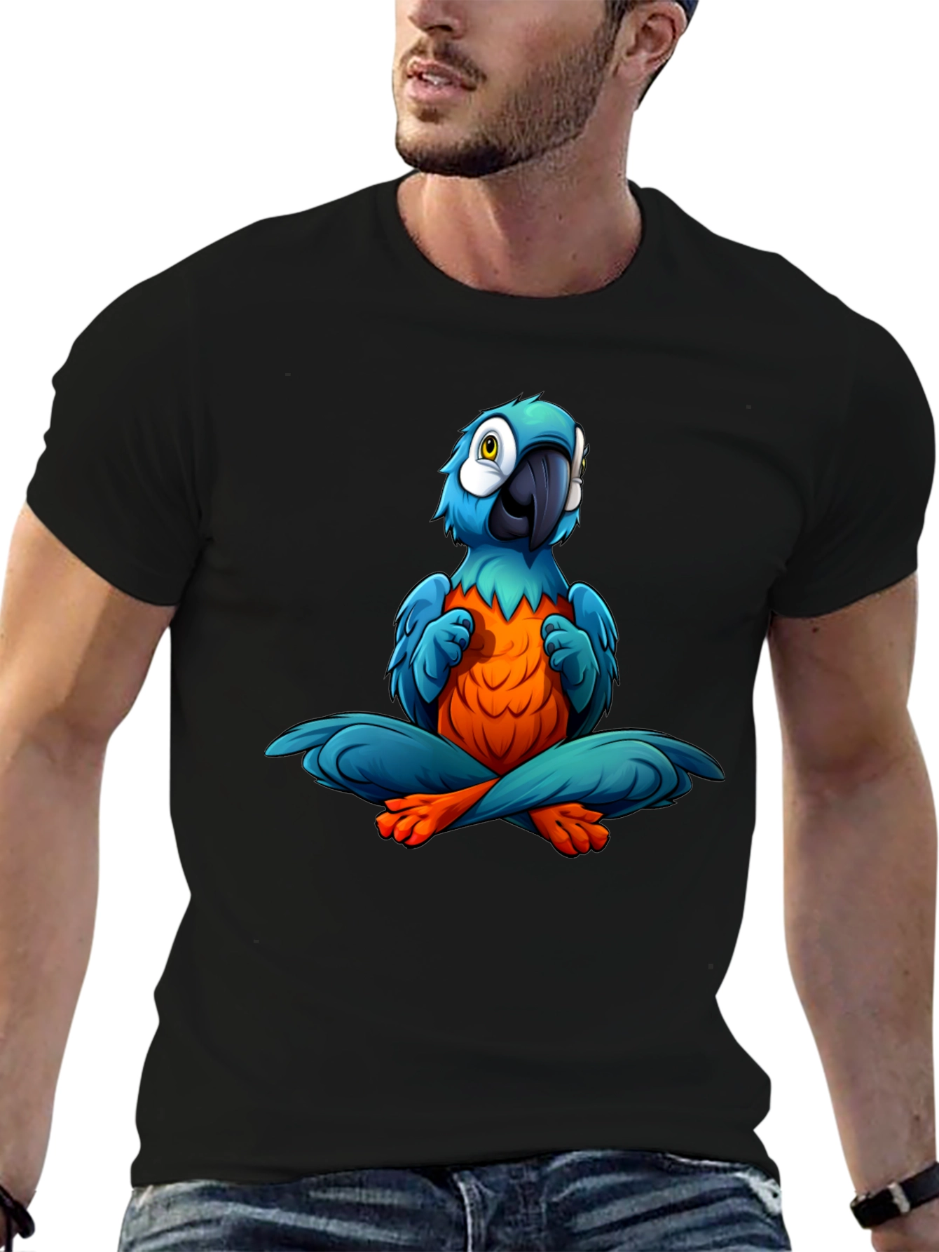 Yoga Parrot T-Shirt - Black Cotton Tee