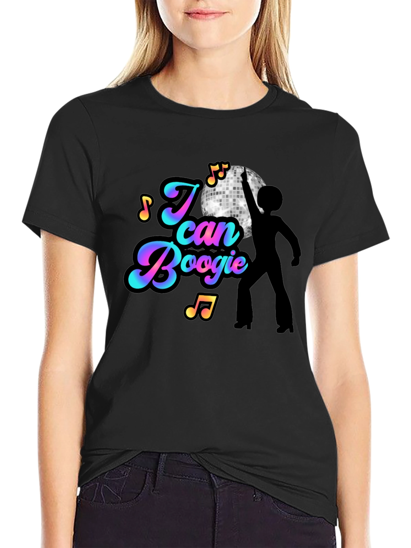 I Can Boogie Black T-Shirt - Disco Fever Design