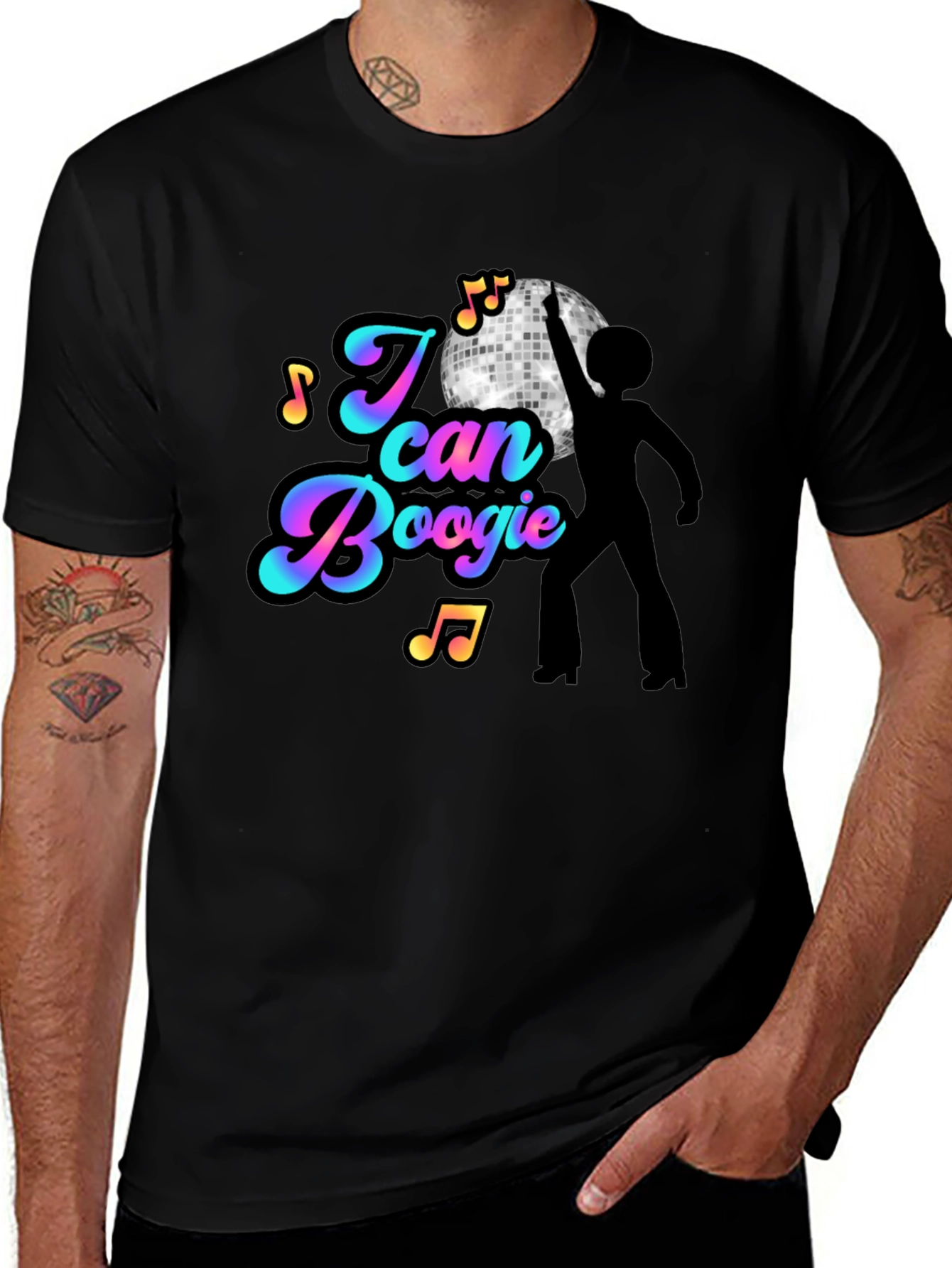 I Can Boogie Black T-Shirt - Disco Fever Design