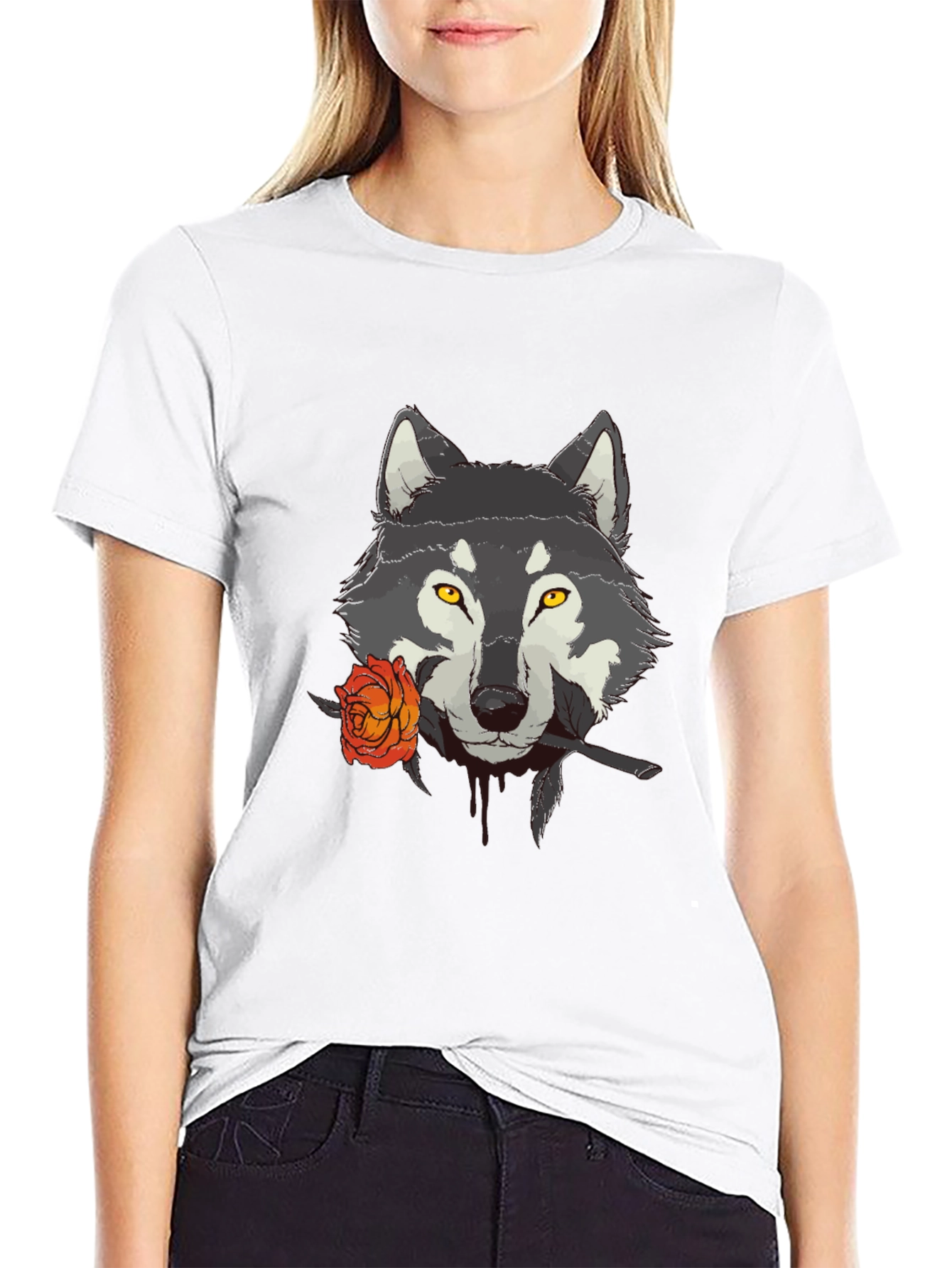 Wolf & Rose Graphic Tee - Black Cotton T-Shirt