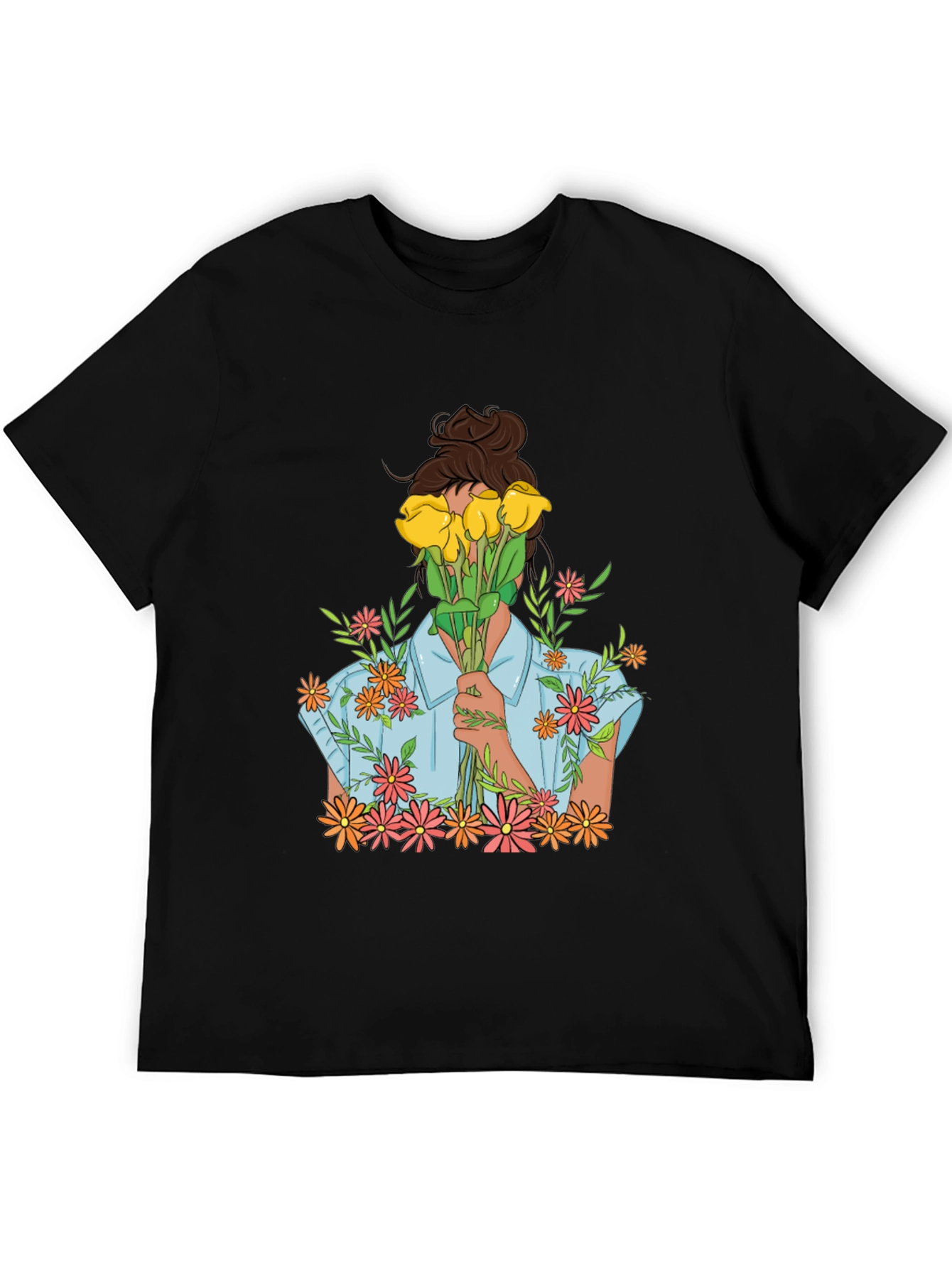 Floral Bouquet Graphic Tee - Trendy Black T-Shirt