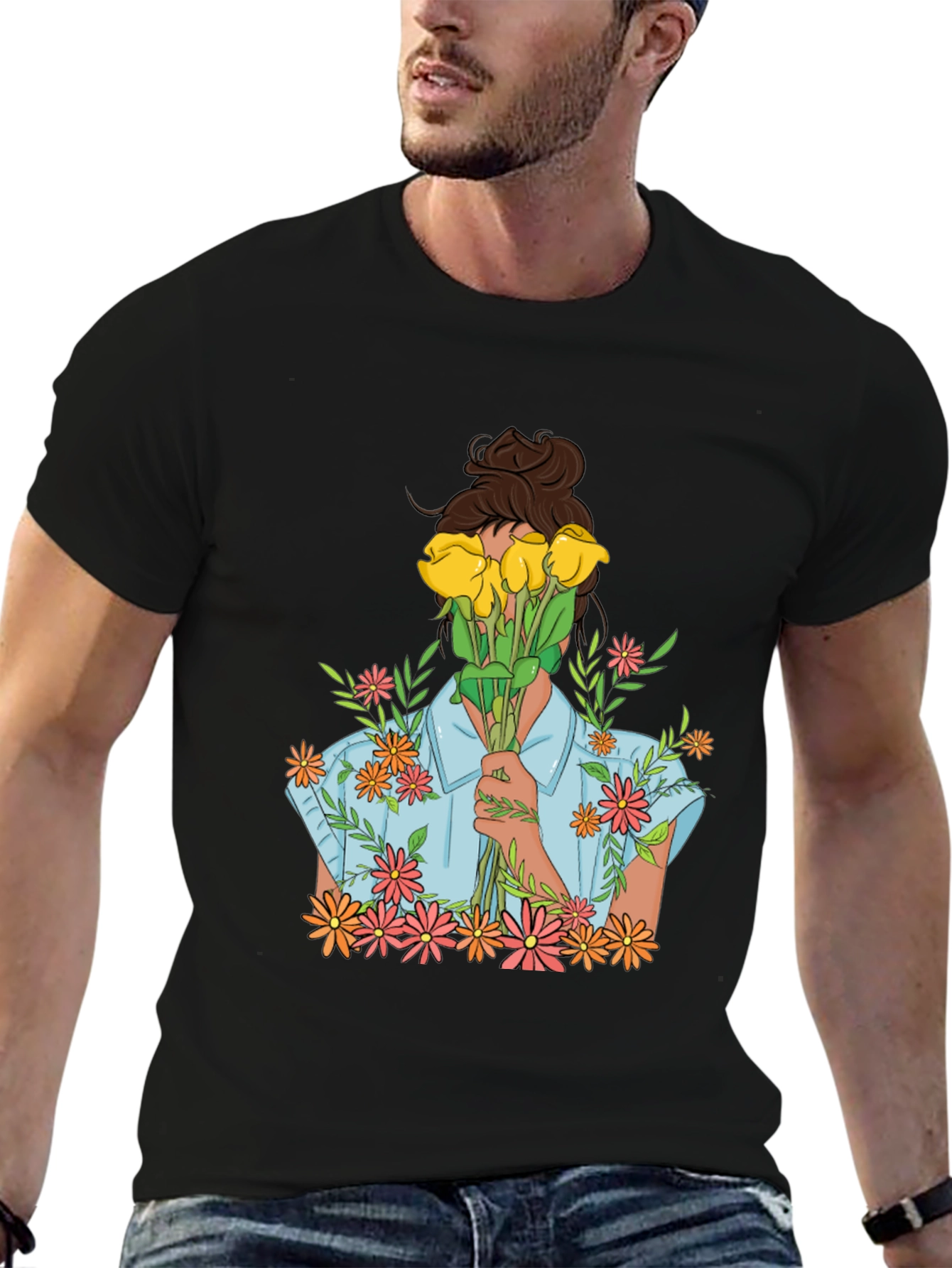 Floral Bouquet Graphic Tee - Trendy Black T-Shirt