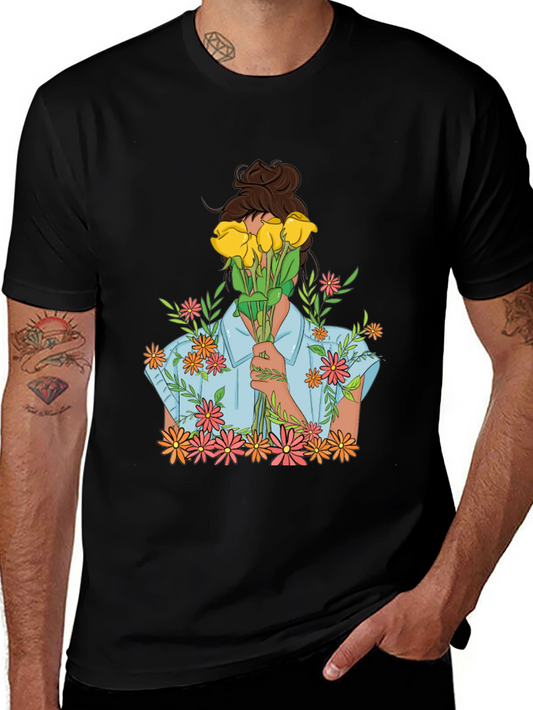 Floral Bouquet Graphic Tee - Trendy Black T-Shirt