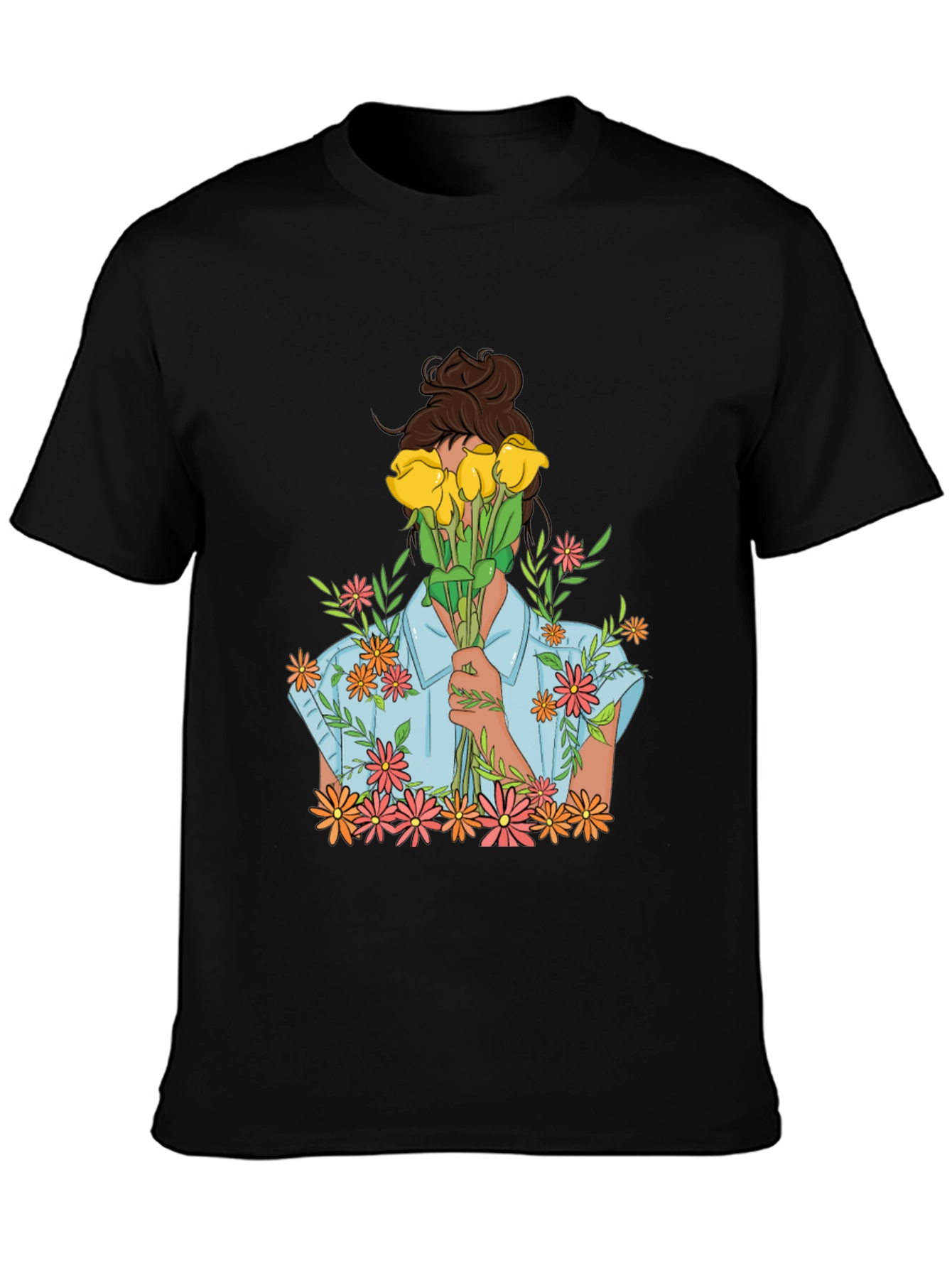 Floral Bouquet Graphic Tee - Trendy Black T-Shirt