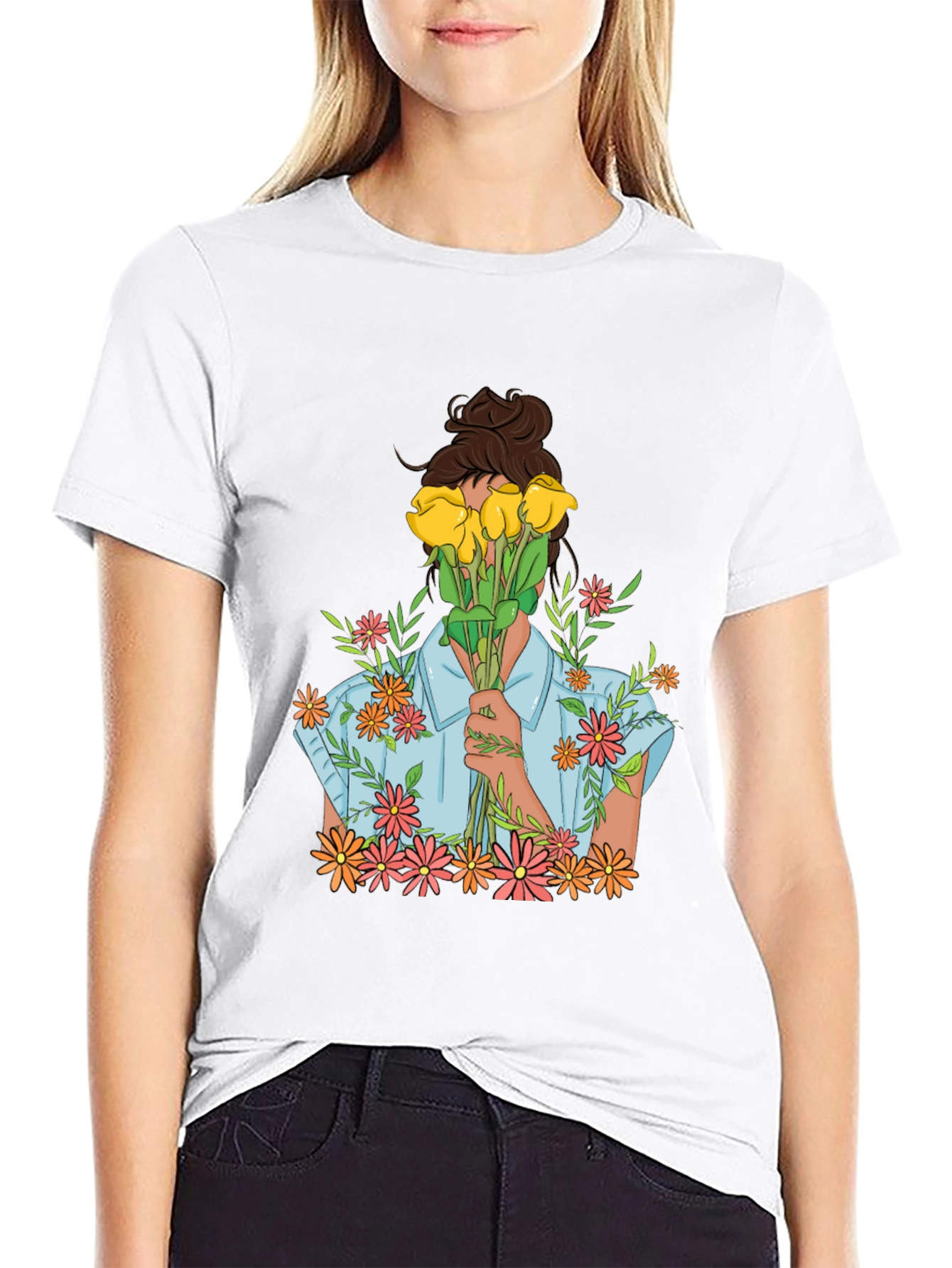 Floral Bouquet Graphic Tee - Trendy Black T-Shirt