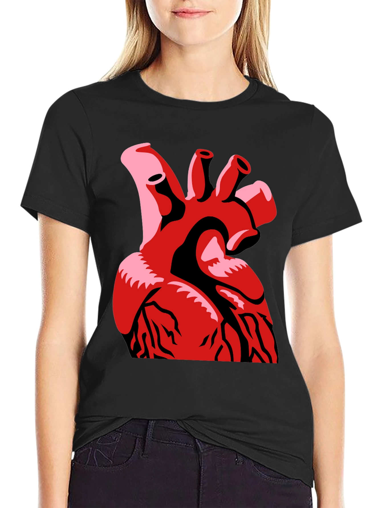 Anatomical Heart Graphic Print Black T-Shirt