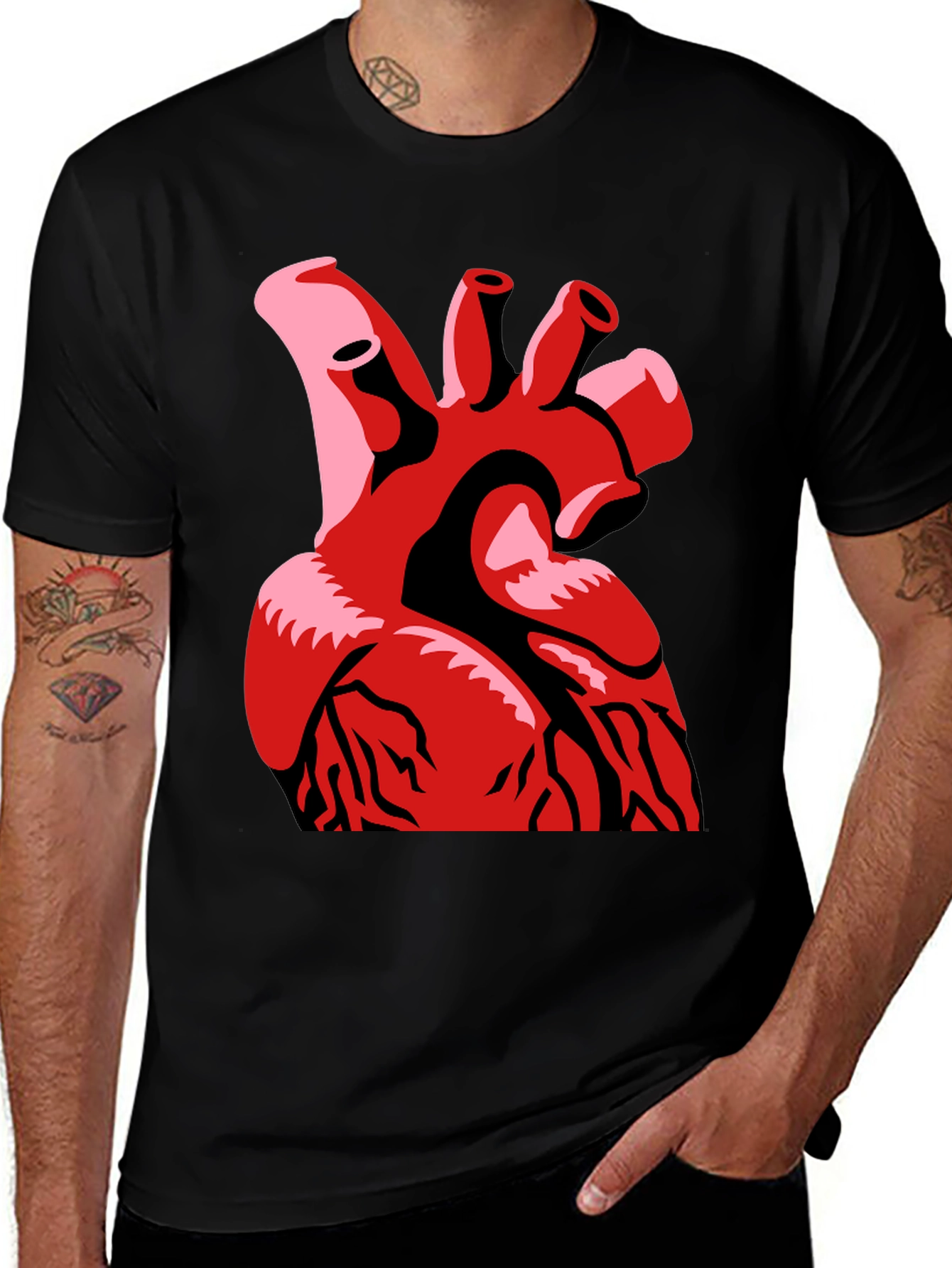 Anatomical Heart Graphic Print Black T-Shirt