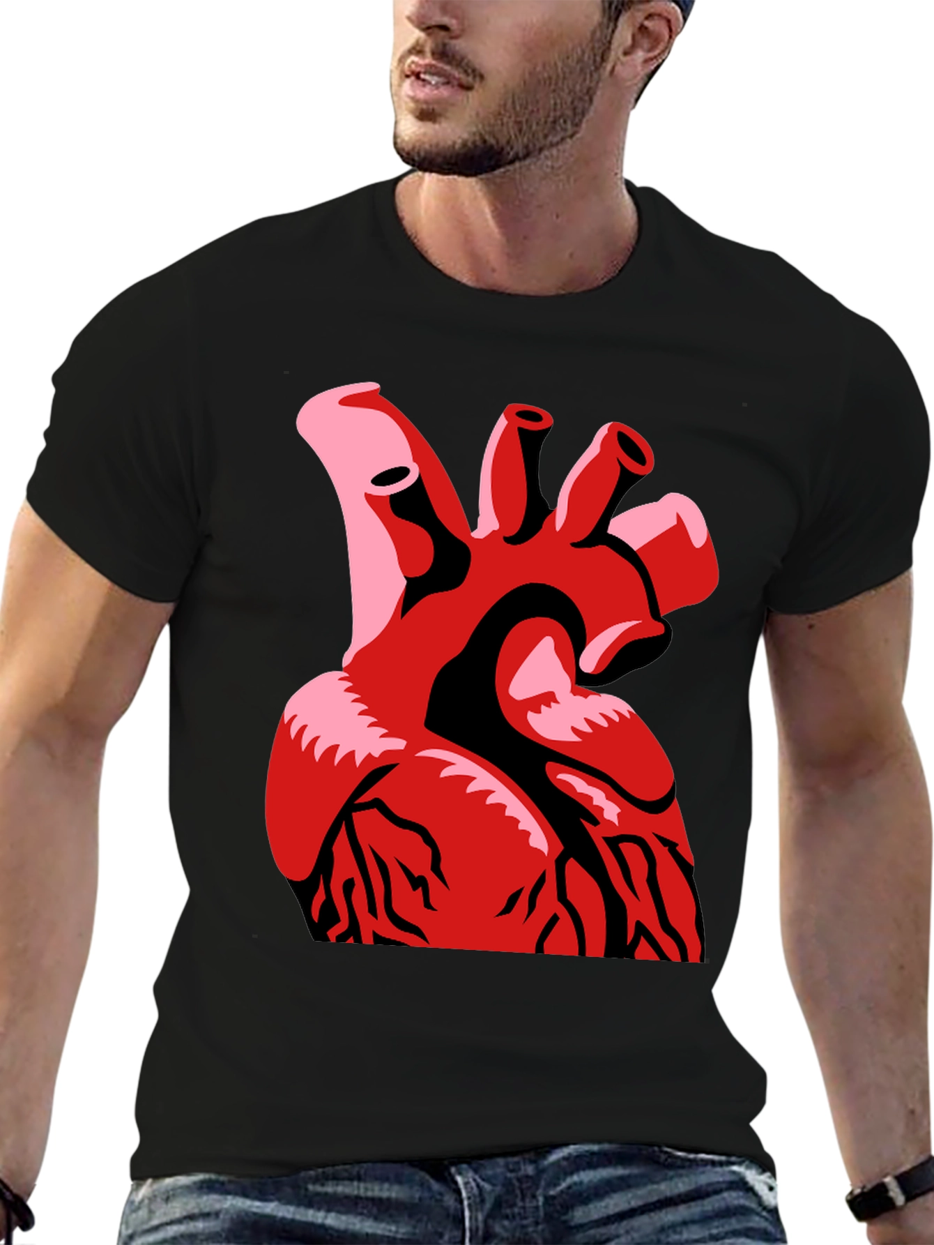 Anatomical Heart Graphic Print Black T-Shirt