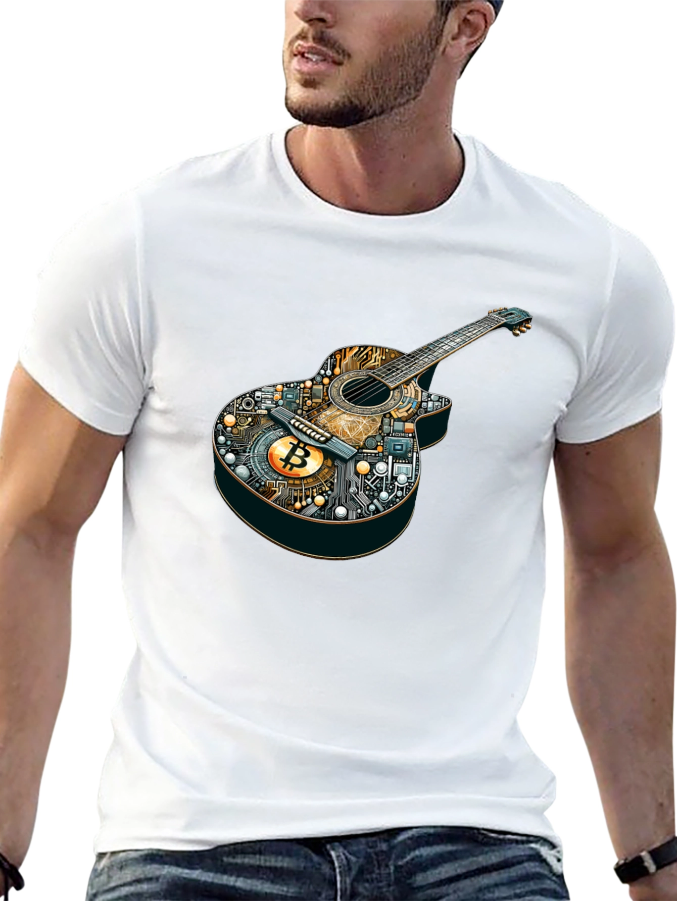 Bitcoin Guitar Graphic Tee - Music & Crypto Fusion