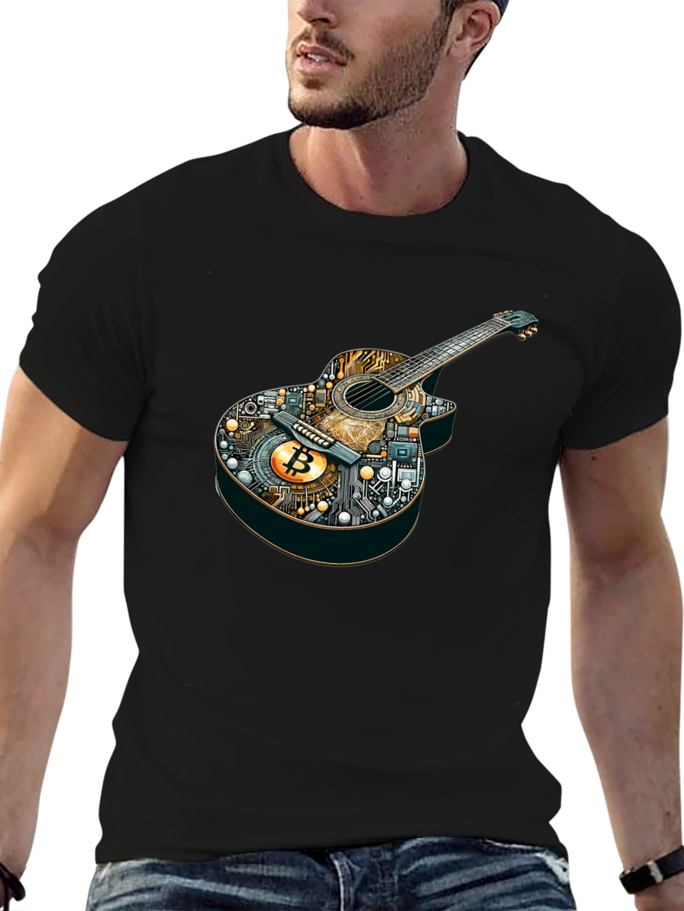 Bitcoin Guitar Graphic Tee - Music & Crypto Fusion