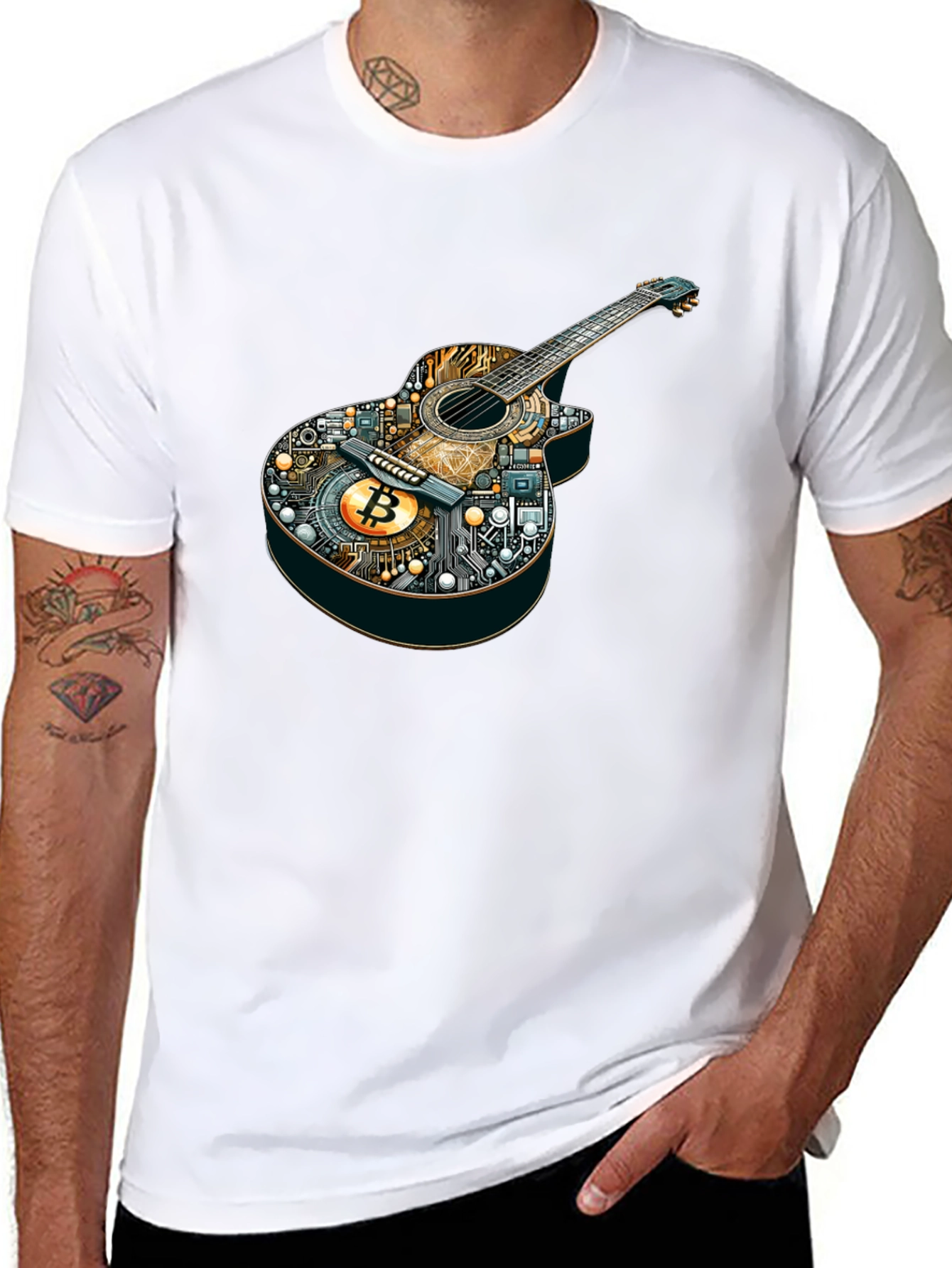 Bitcoin Guitar Graphic Tee - Music & Crypto Fusion